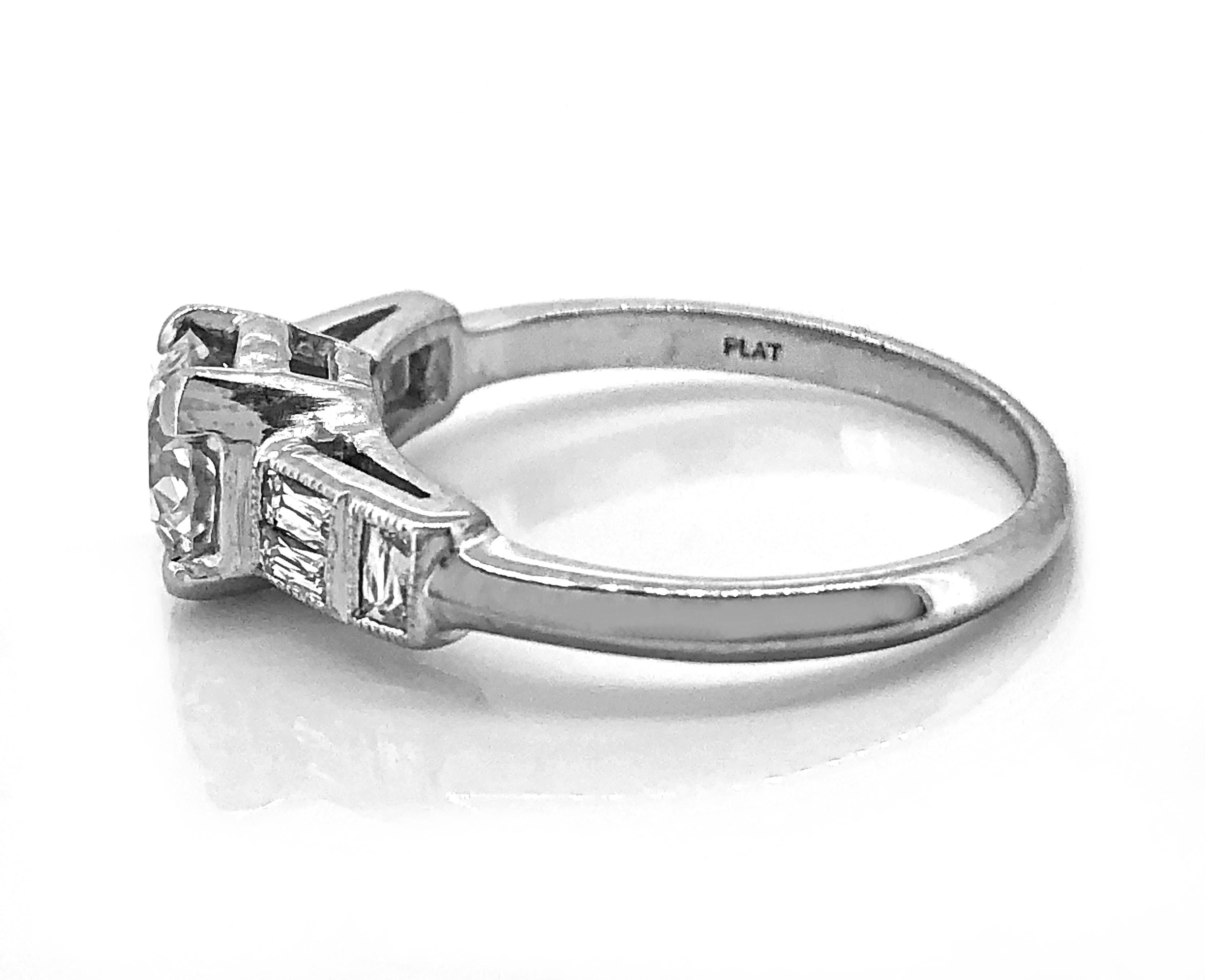 Revival Vintage Engagement Ring .85 Carat Diamond & Platinum Art Deco Style For Sale