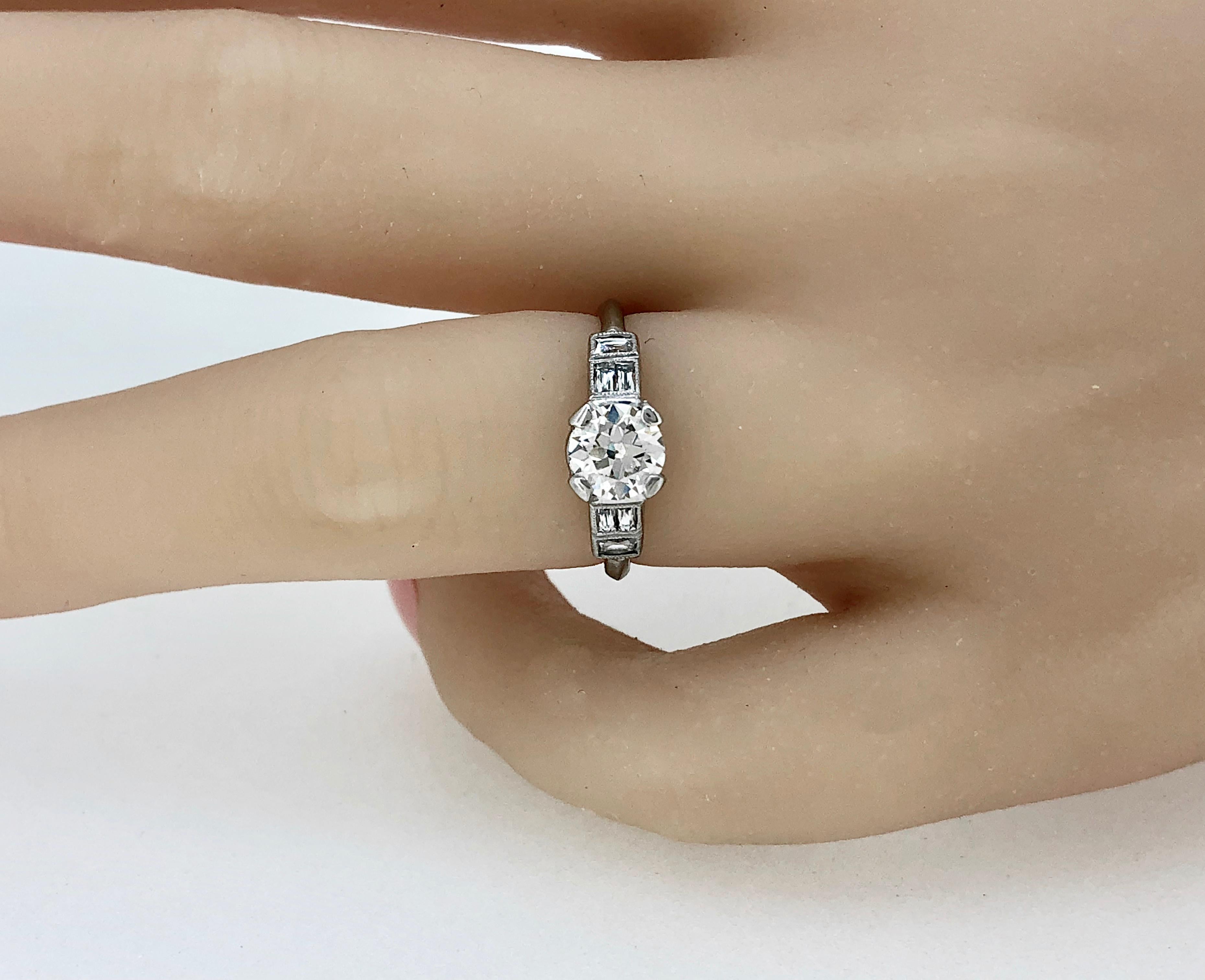 Women's Vintage Engagement Ring .85 Carat Diamond & Platinum Art Deco Style For Sale