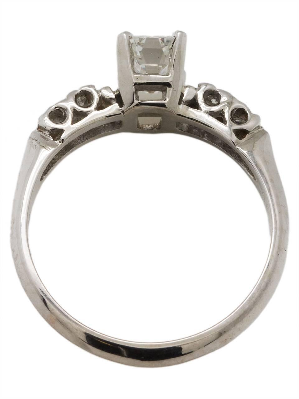 Women's Vintage Engagement Ring Platinum 0.63 Carat Emerald Cut G-VS1, circa 1950s For Sale