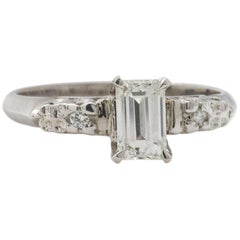 Vintage Engagement Ring Platinum 0.63 Carat Emerald Cut G-VS1, circa 1950s