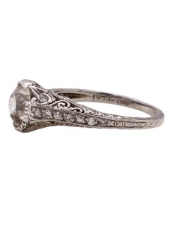 Vintage Engagement Ring Platinum 1.59 Carat Old European Cut Diamond J-SI1