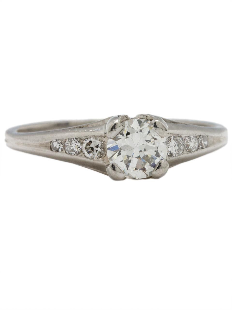 Vintage Engagement Ring Platinum .50 Carat Old European Cut H-VS2, circa 1940s For Sale