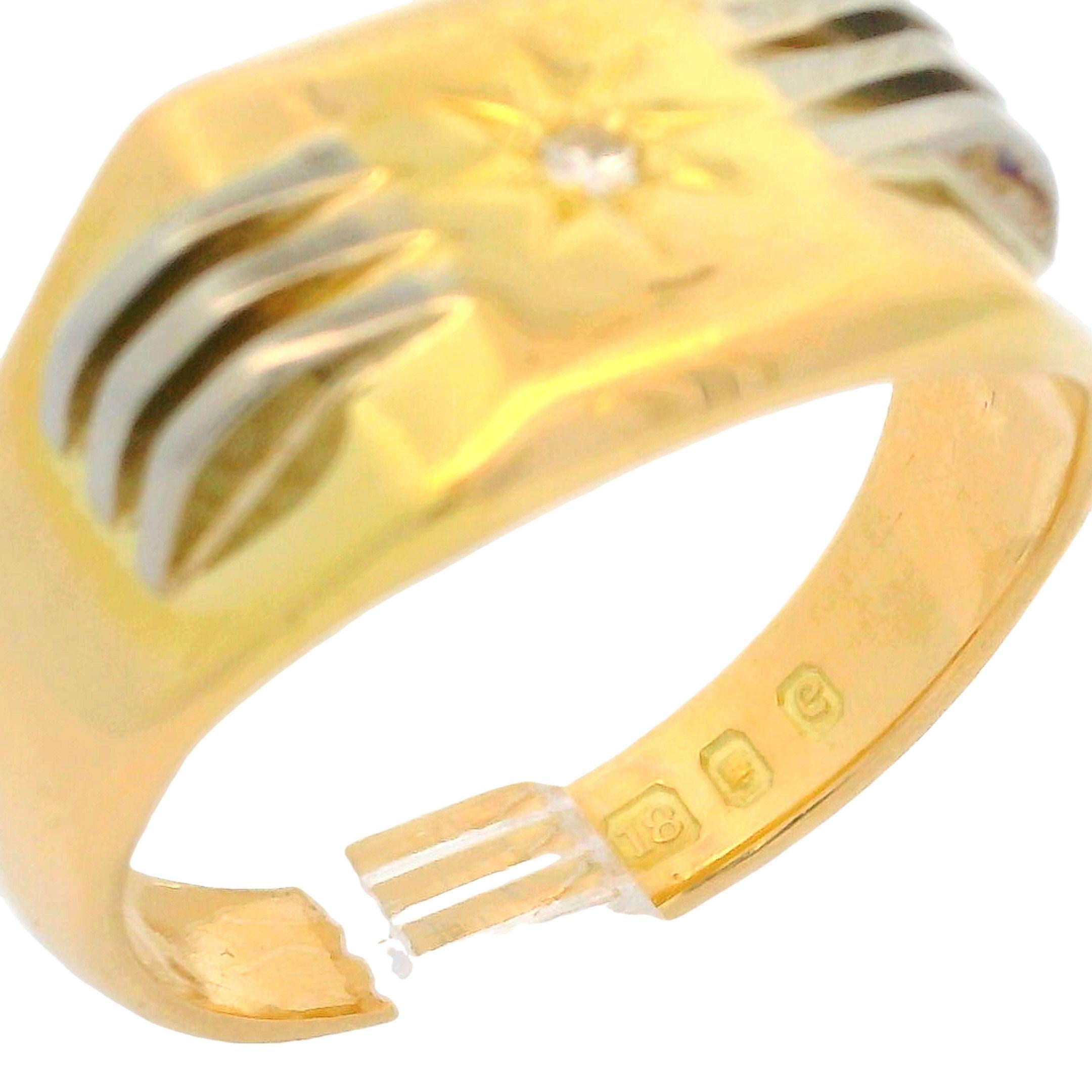 Vintage English 18k Tt Gold 0.02ctw Diamond Rectangular Grooved Signet Band Ring For Sale 5