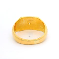 Vintage English 18k Tt Gold 0.02ctw Diamond Rectangular Grooved Signet Band Ring