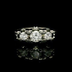 Vintage English 18k White Gold 0.72ctw Round Cut Diamond 3 Stone Ring