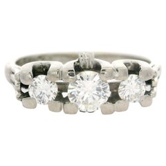 Vintage English 18k White Gold 0.72ctw Round Cut Diamond 3 Stone Ring