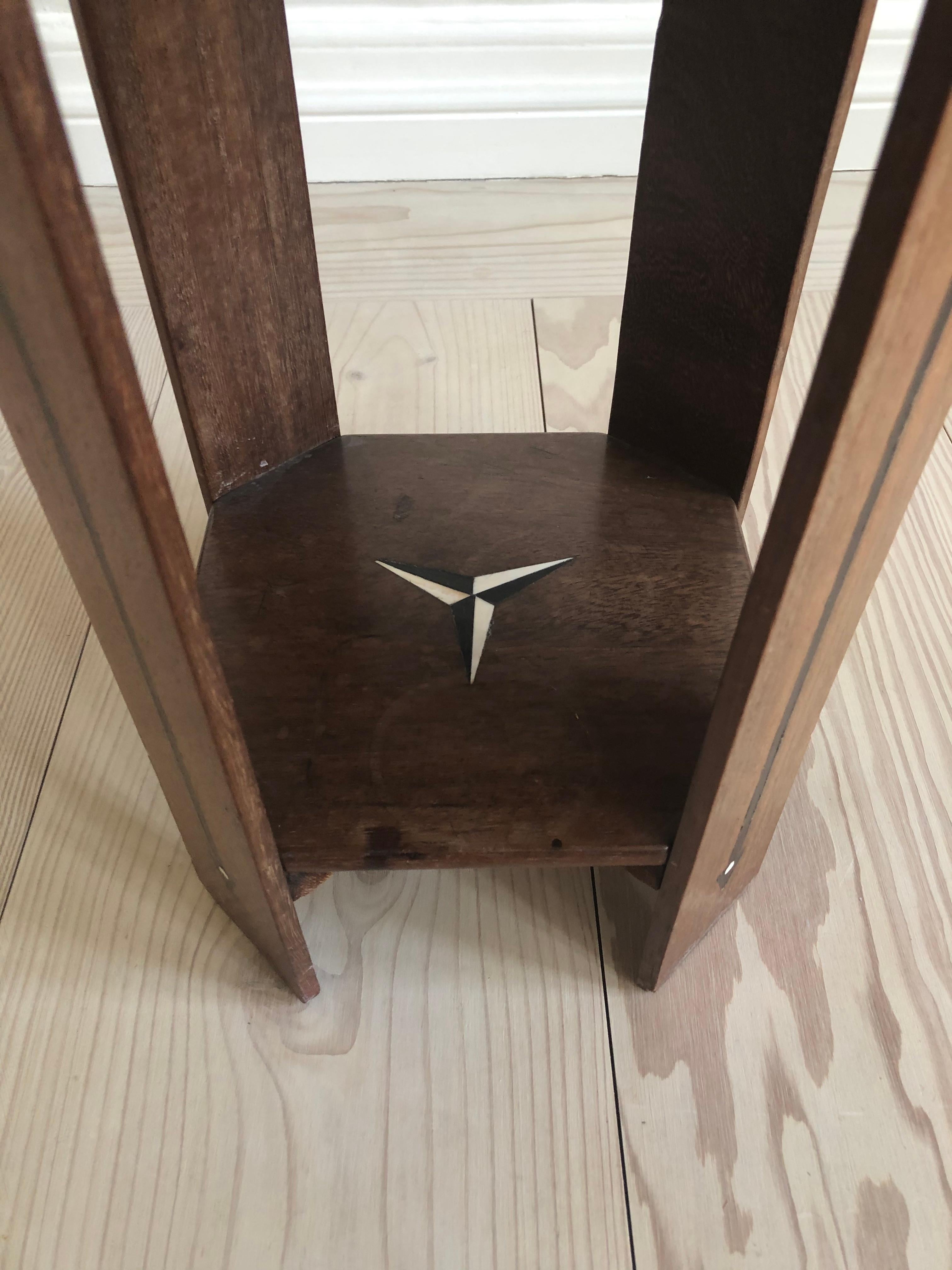 Mid-20th Century Vintage English 1930s Small Octagonal Side Table in Teak with Ebony and Bone