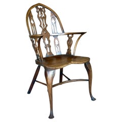Vintage English 19th Century “Gothik” Yew Wood Windsor Arm Chair