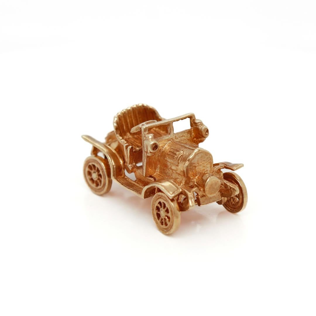 Retro Vintage English 9K Gold Charm of a Old Style Car or Jalopy Automobile  For Sale