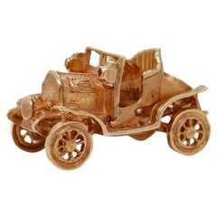 Vintage English 9K Gold Charm of a Old Style Car or Jalopy Automobile