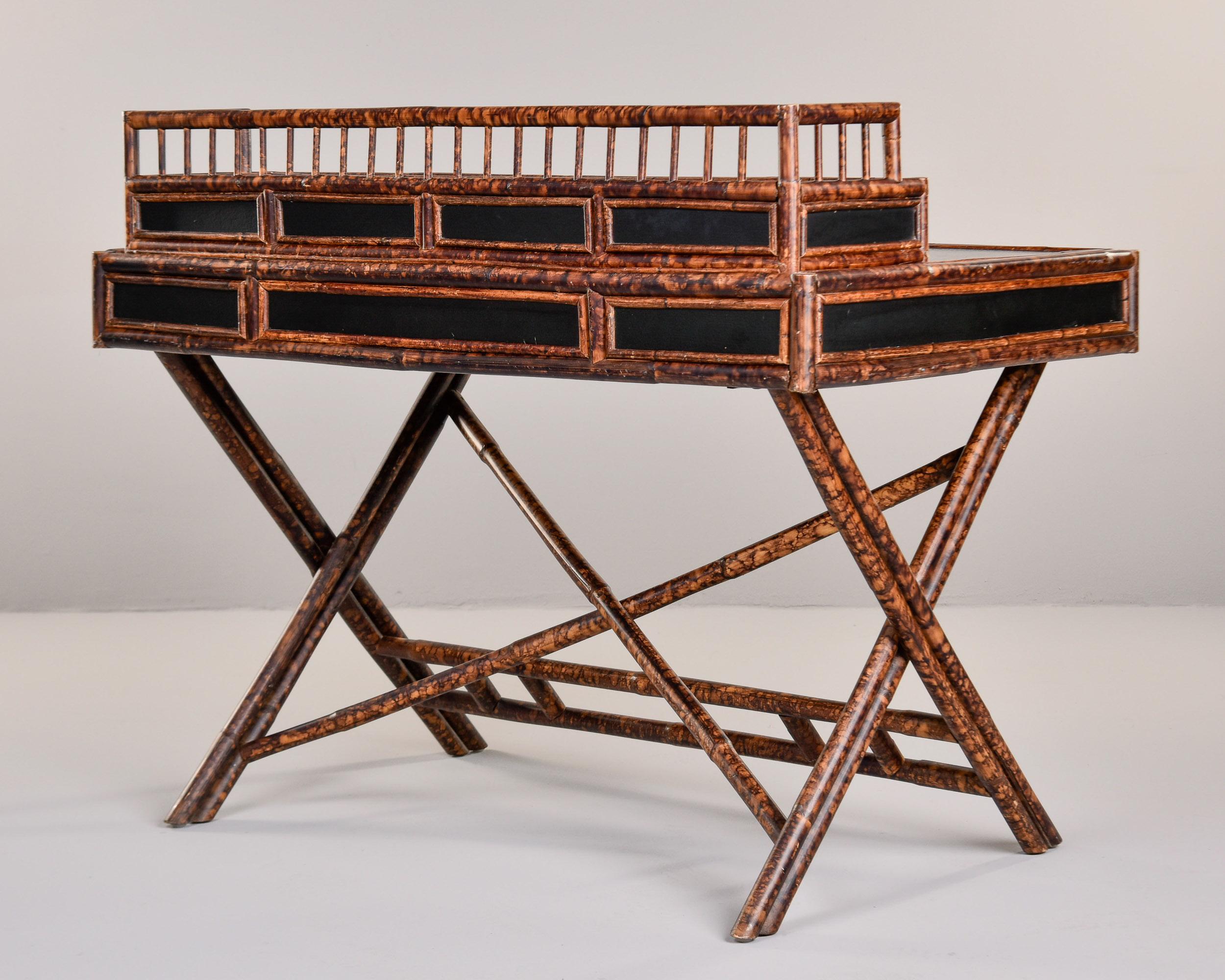 Vintage English Aesthetic Style Bamboo Desk with Leather Top 4