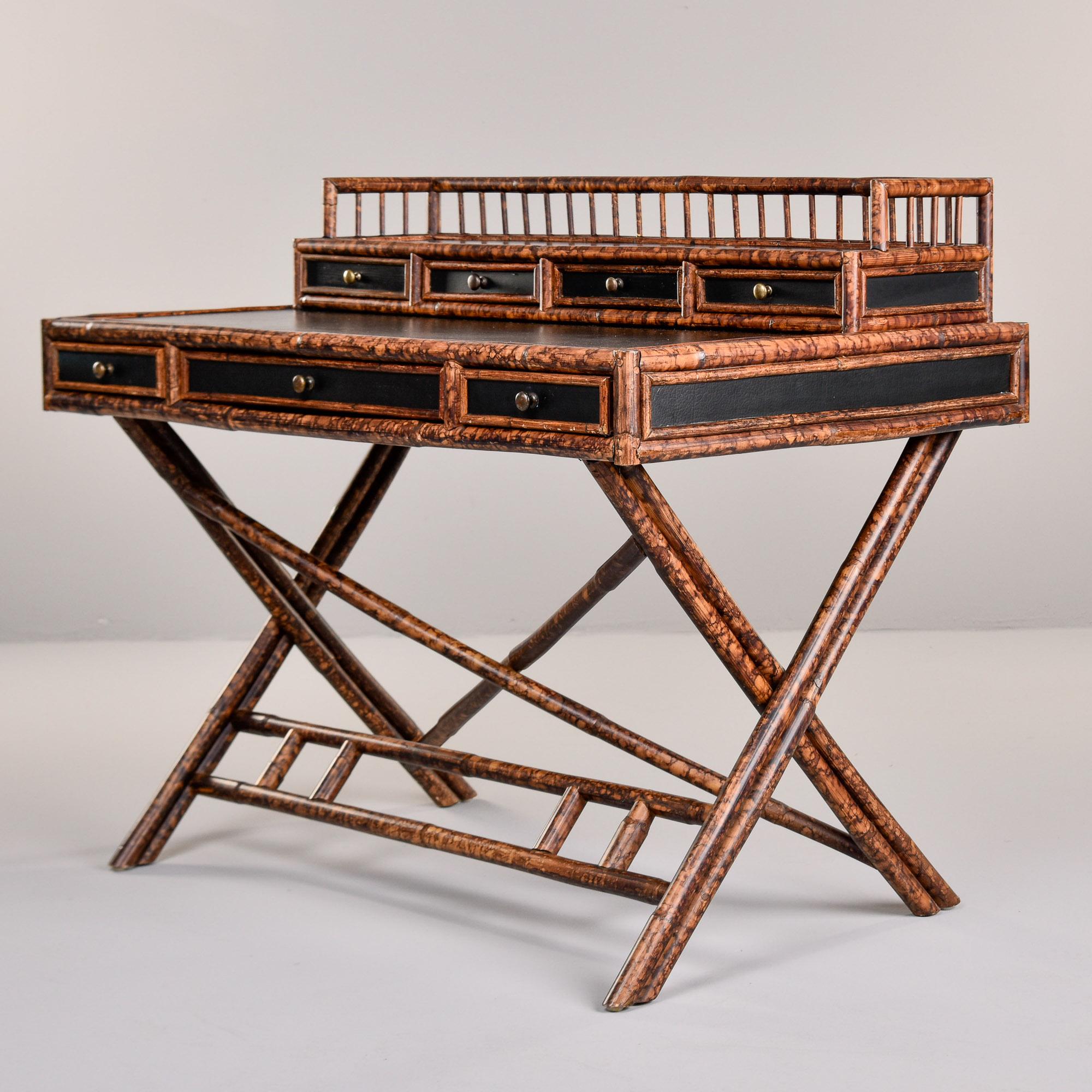 Vintage English Aesthetic Style Bamboo Desk with Leather Top 5