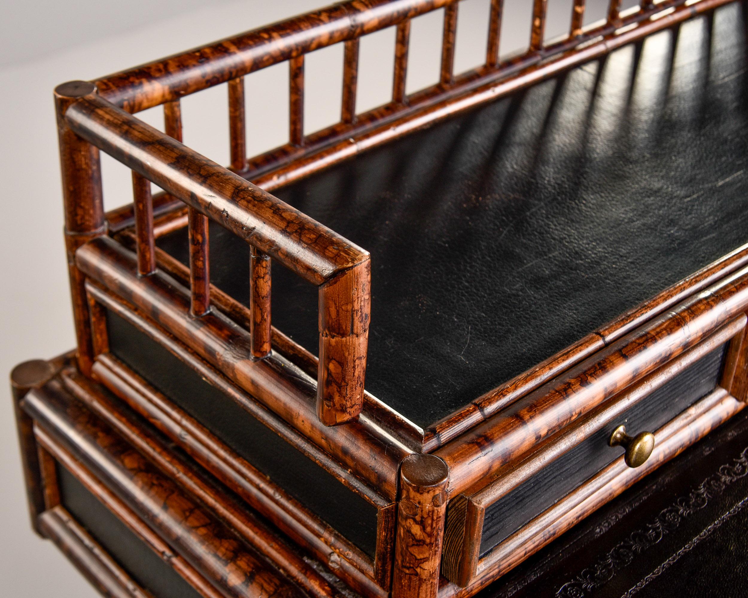 Vintage English Aesthetic Style Bamboo Desk with Leather Top 7