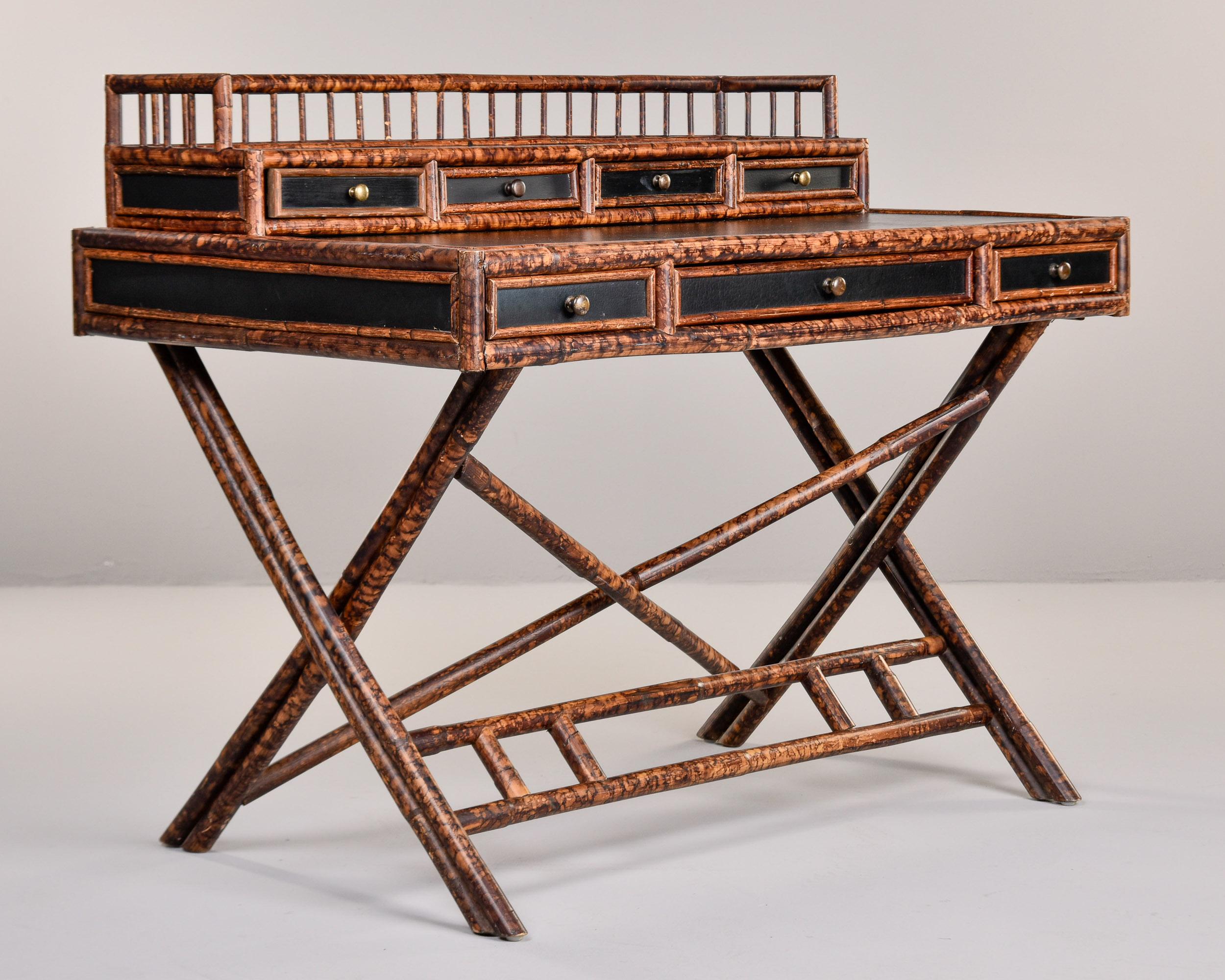 Aesthetic Movement Vintage English Aesthetic Style Bamboo Desk with Leather Top