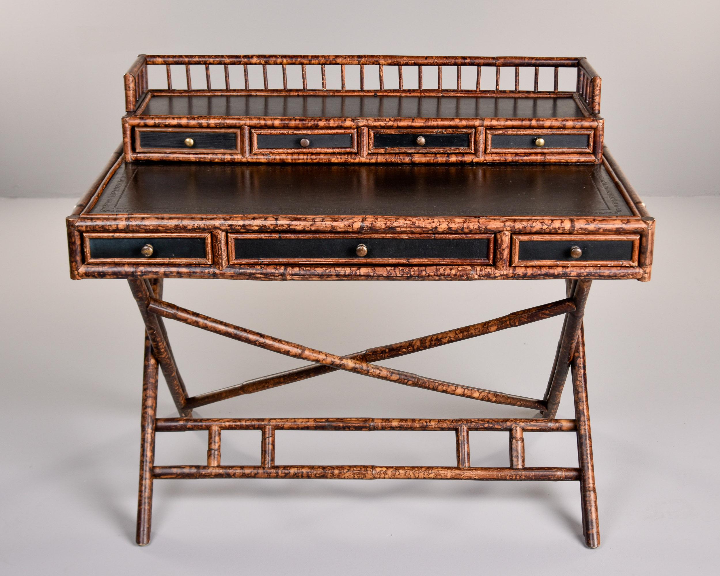 20th Century Vintage English Aesthetic Style Bamboo Desk with Leather Top