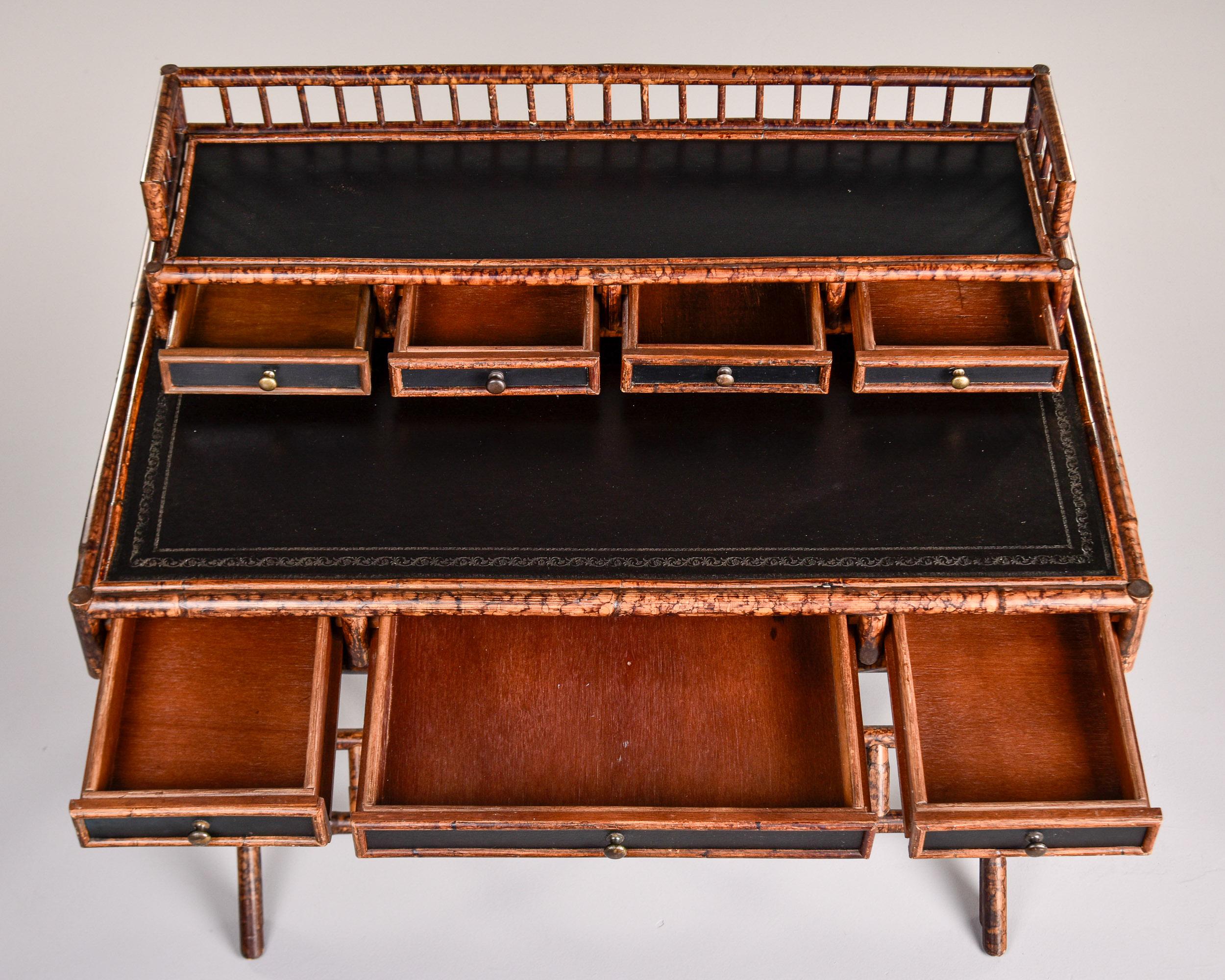 Vintage English Aesthetic Style Bamboo Desk with Leather Top 2