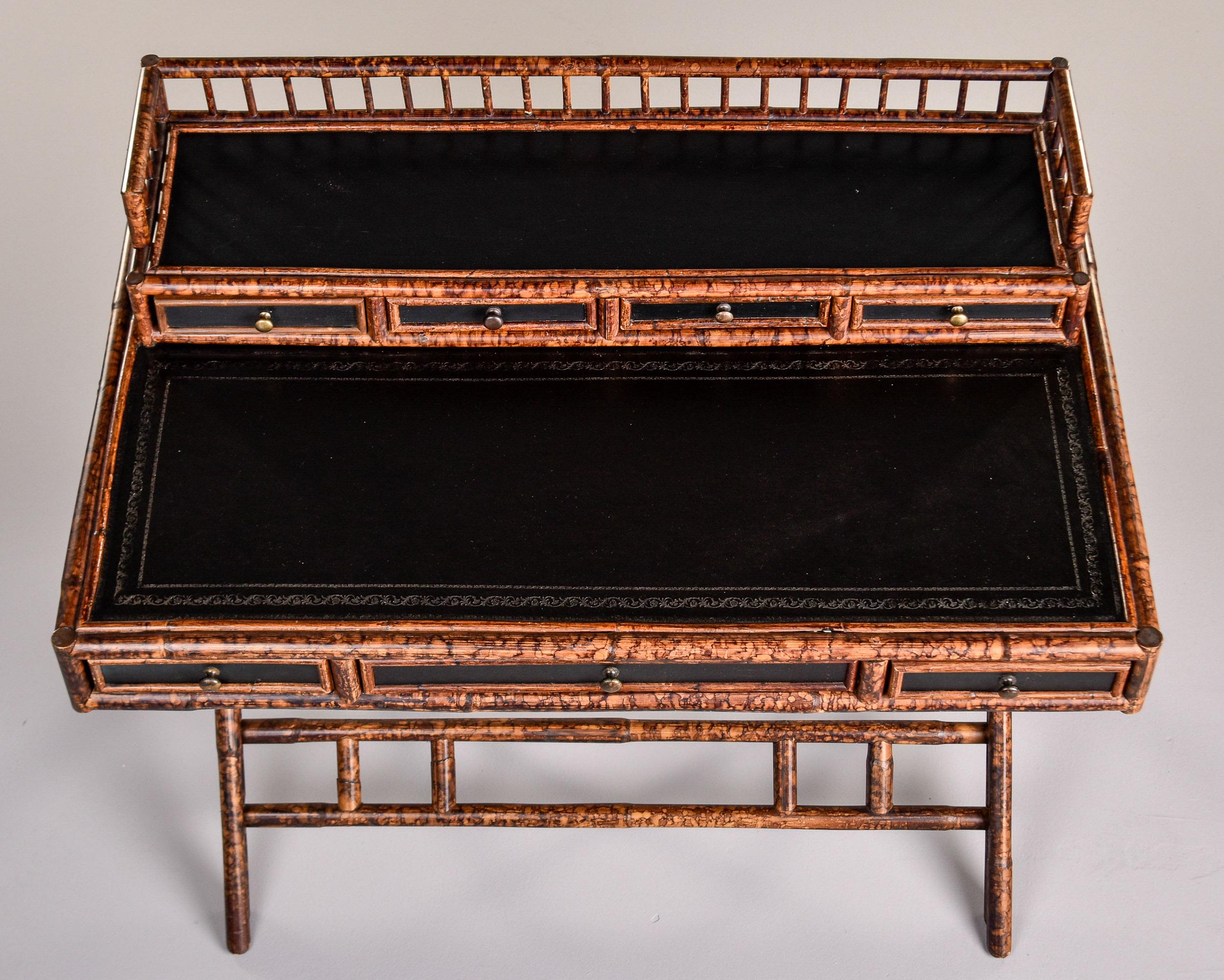 Vintage English Aesthetic Style Bamboo Desk with Leather Top 3
