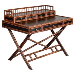 Vintage English Aesthetic Style Bamboo Desk with Leather Top