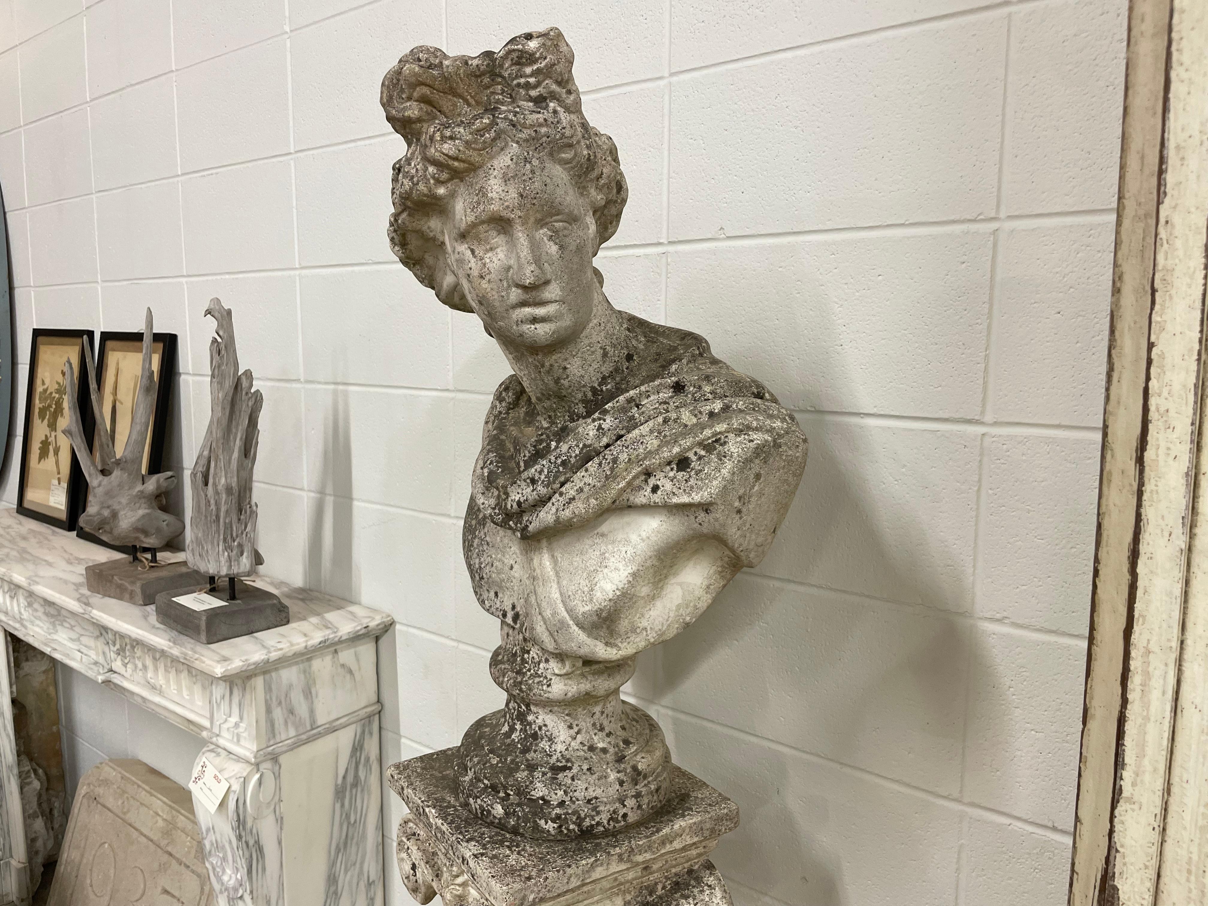 Classical Roman Vintage English Apollo Bust With Associated Plinth For Sale