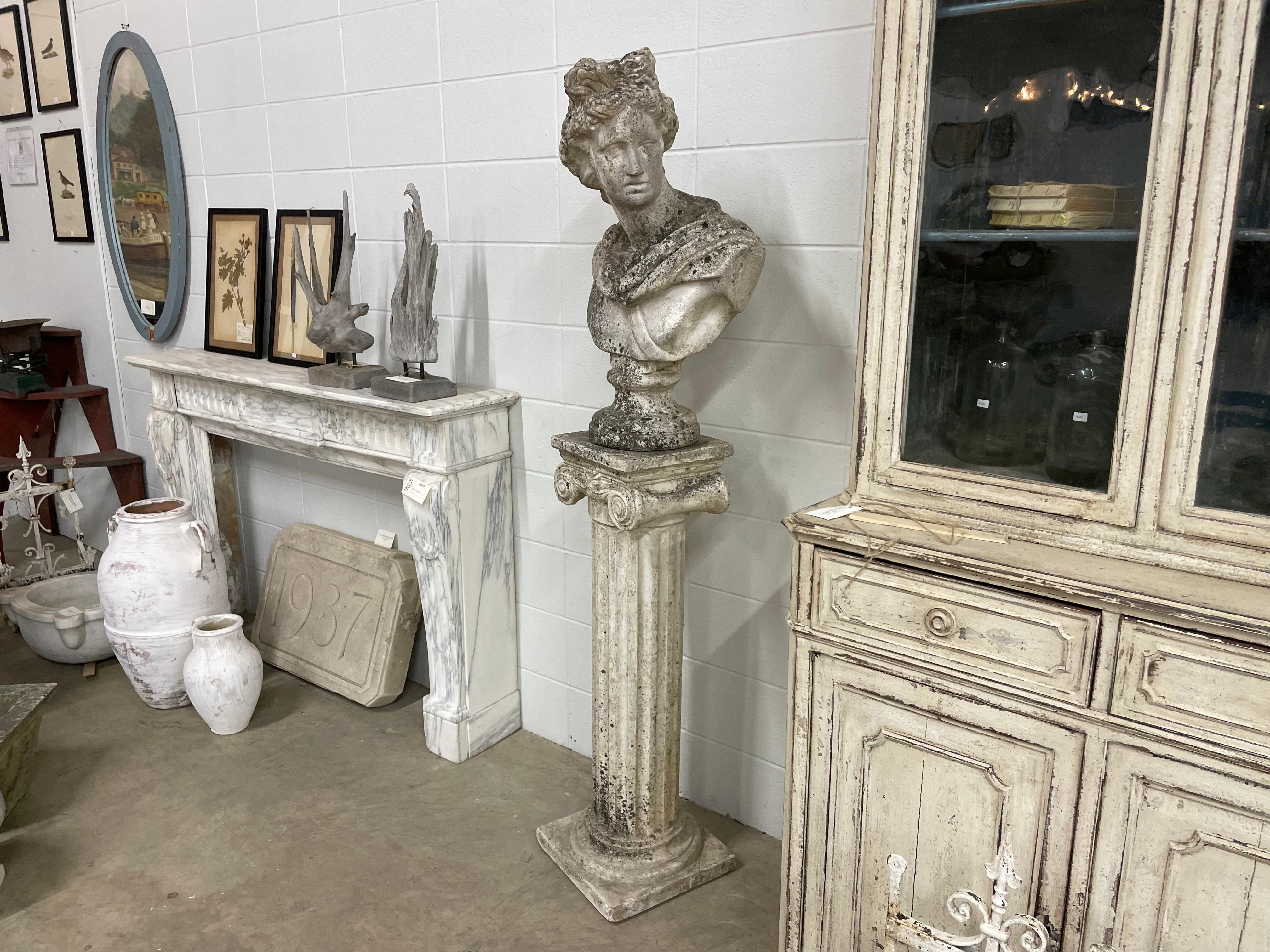 Vintage English Apollo Bust With Associated Plinth In Fair Condition For Sale In Calgary, Alberta