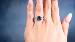 Vintage English Aquamarine Diamond 18k White Gold Ring