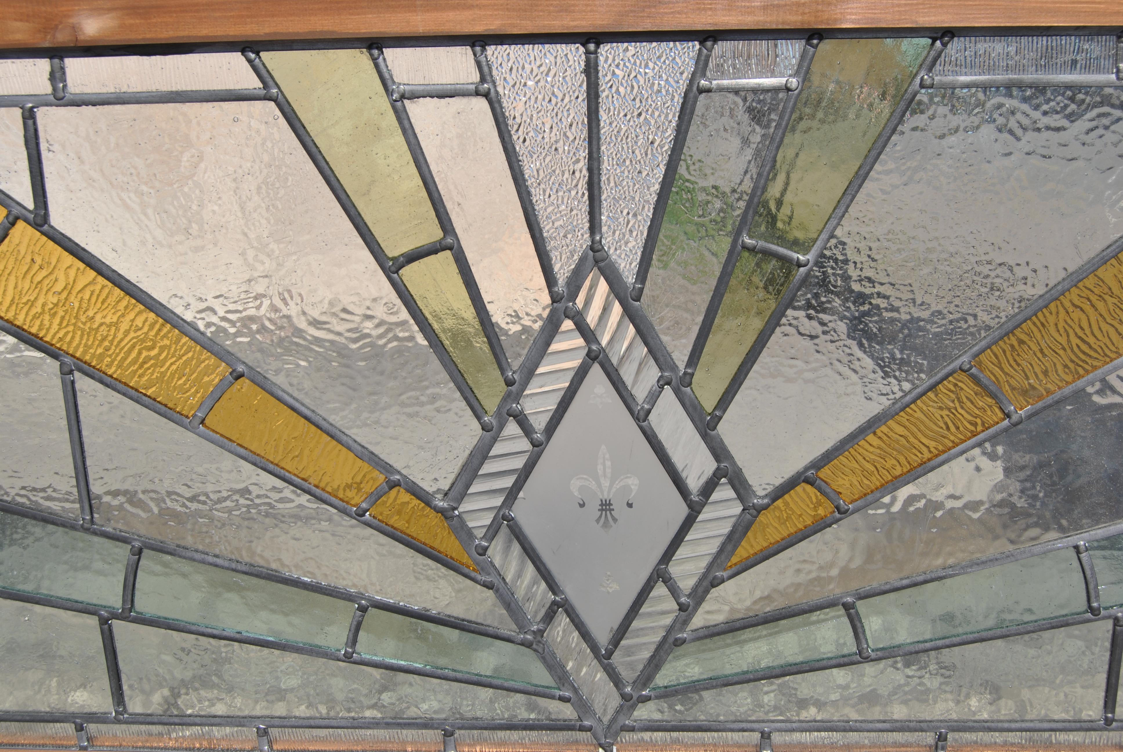 Late 20th Century Vintage English Art Deco Style Stained Glass Window