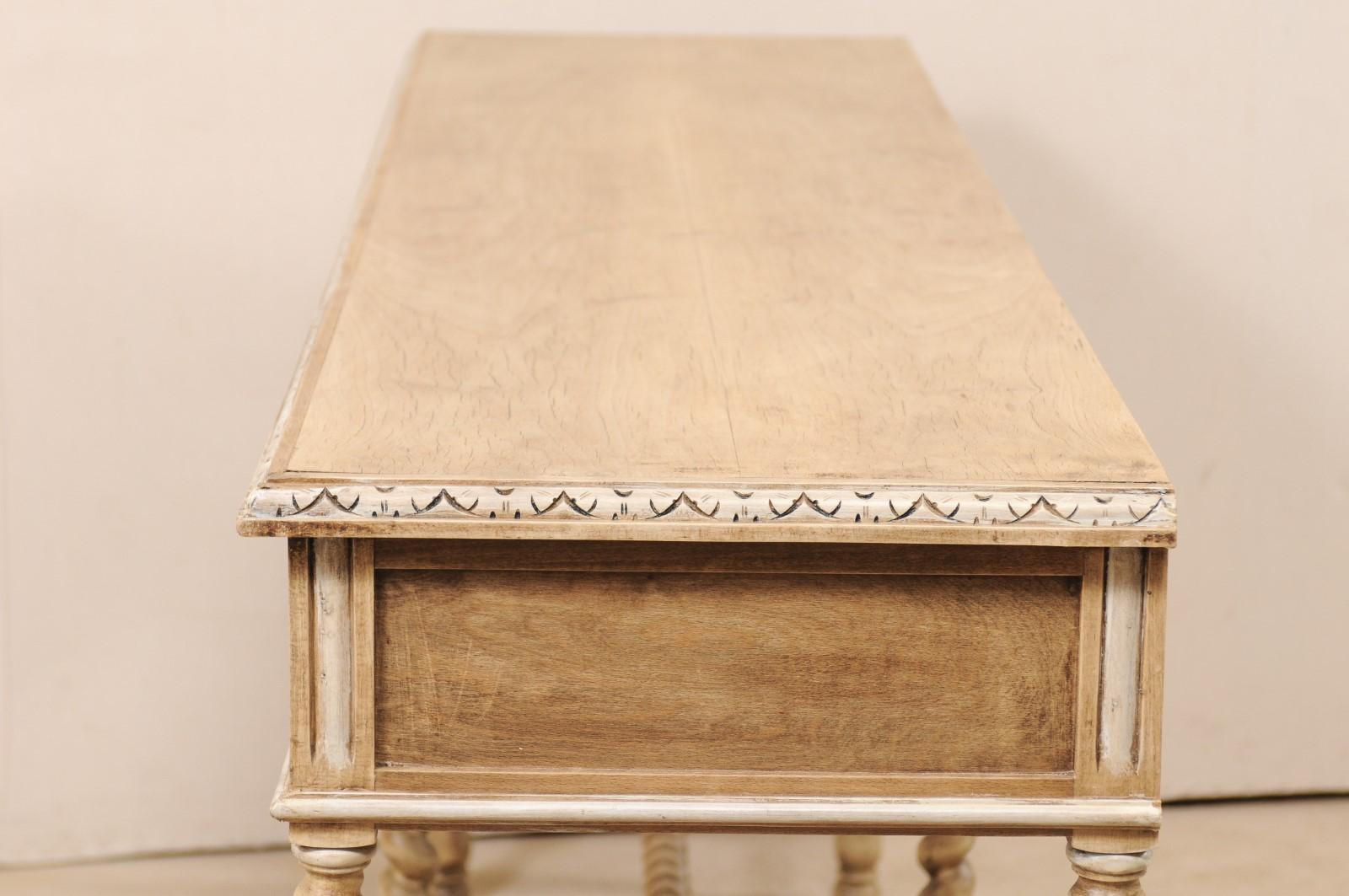 Vintage English Ash Wood Console Table on Barley Twist Legs with Painted Details 3