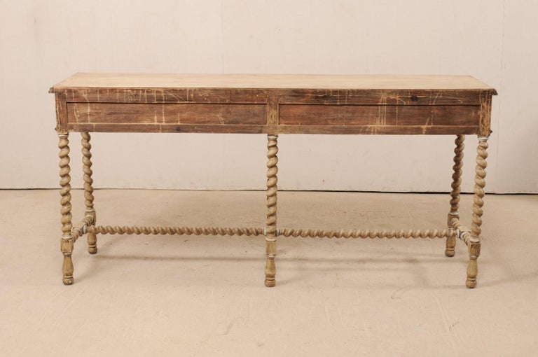Vintage English Ash Wood Console Table on Barley Twist Legs with ...