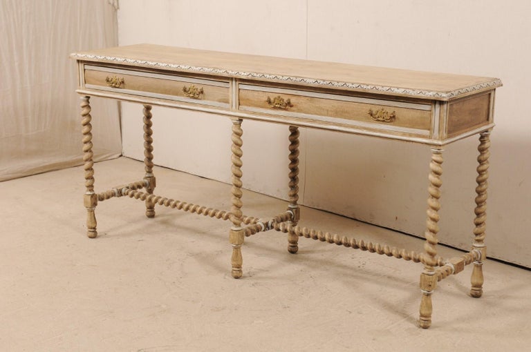 Vintage English Ash Wood Console Table on Barley Twist Legs with ...