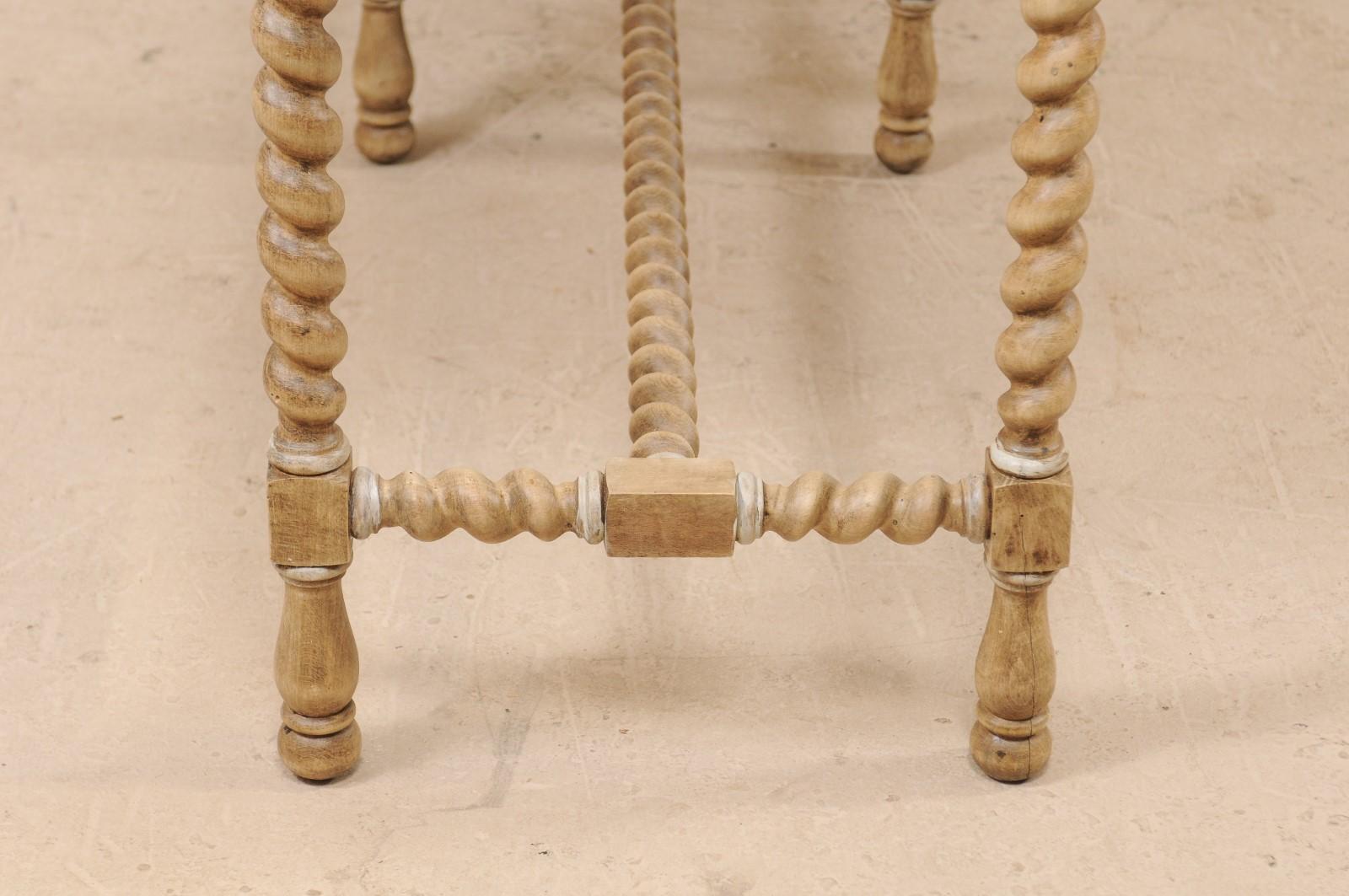 Vintage English Ash Wood Console Table on Barley Twist Legs with Painted Details 1