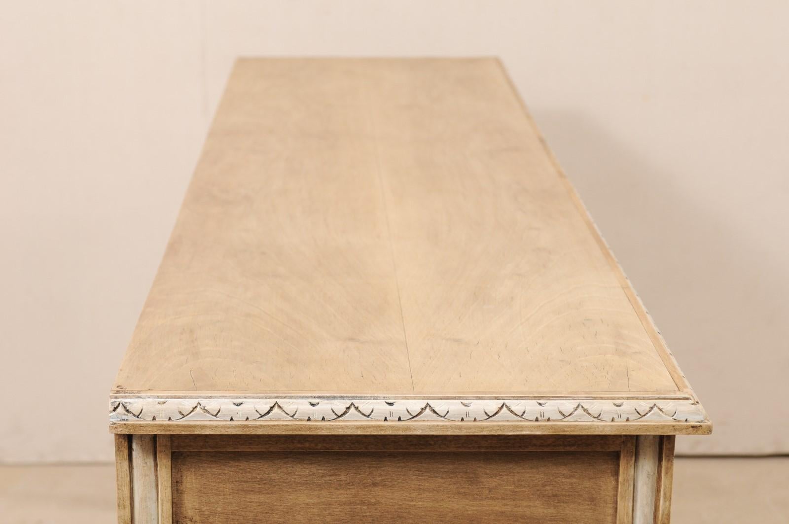 Vintage English Ash Wood Console Table on Barley Twist Legs with Painted Details 2