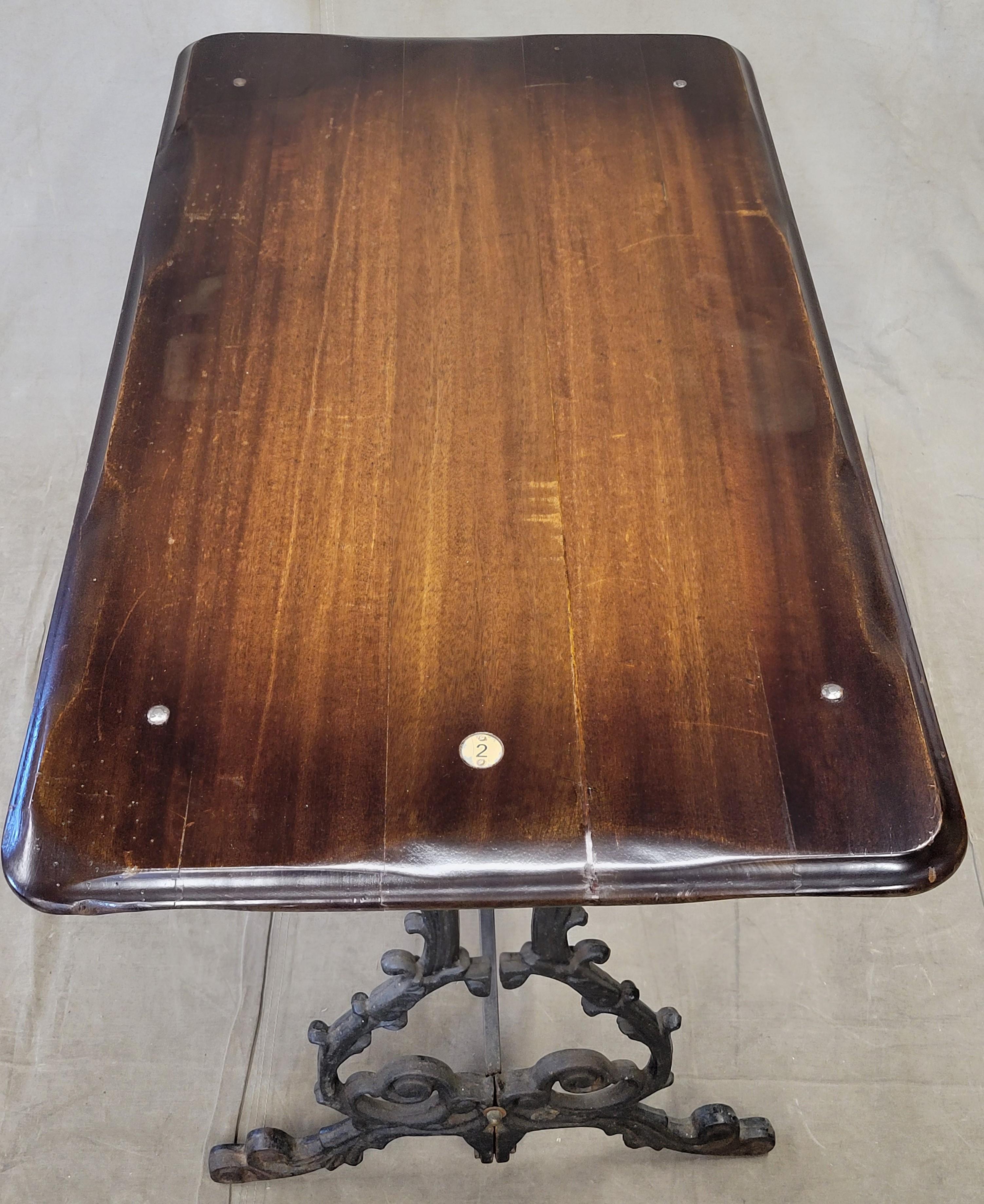 Vintage English Authentic Pub Table on a Cast Iron Base with Number 2 Plaque In Good Condition In Centennial, CO