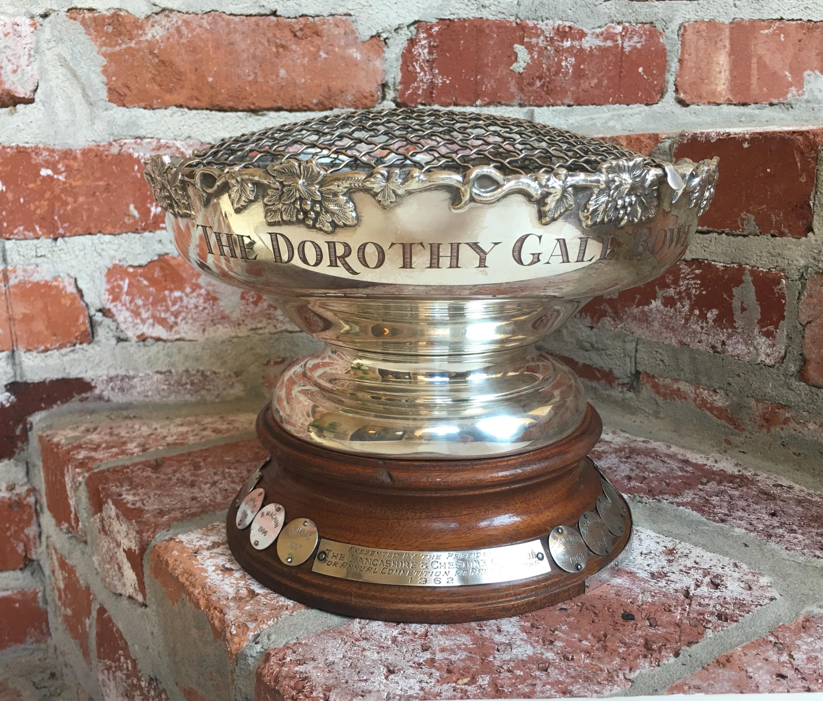 Direct from England, this amazing ‘bowl’ trophy was named the “Dorothy Gale Bowl”, although I don’t know anything of the name’s origin.
~The bowl has gorgeous fruit & foliage trim around the edge as well as it’s original removable insert that would