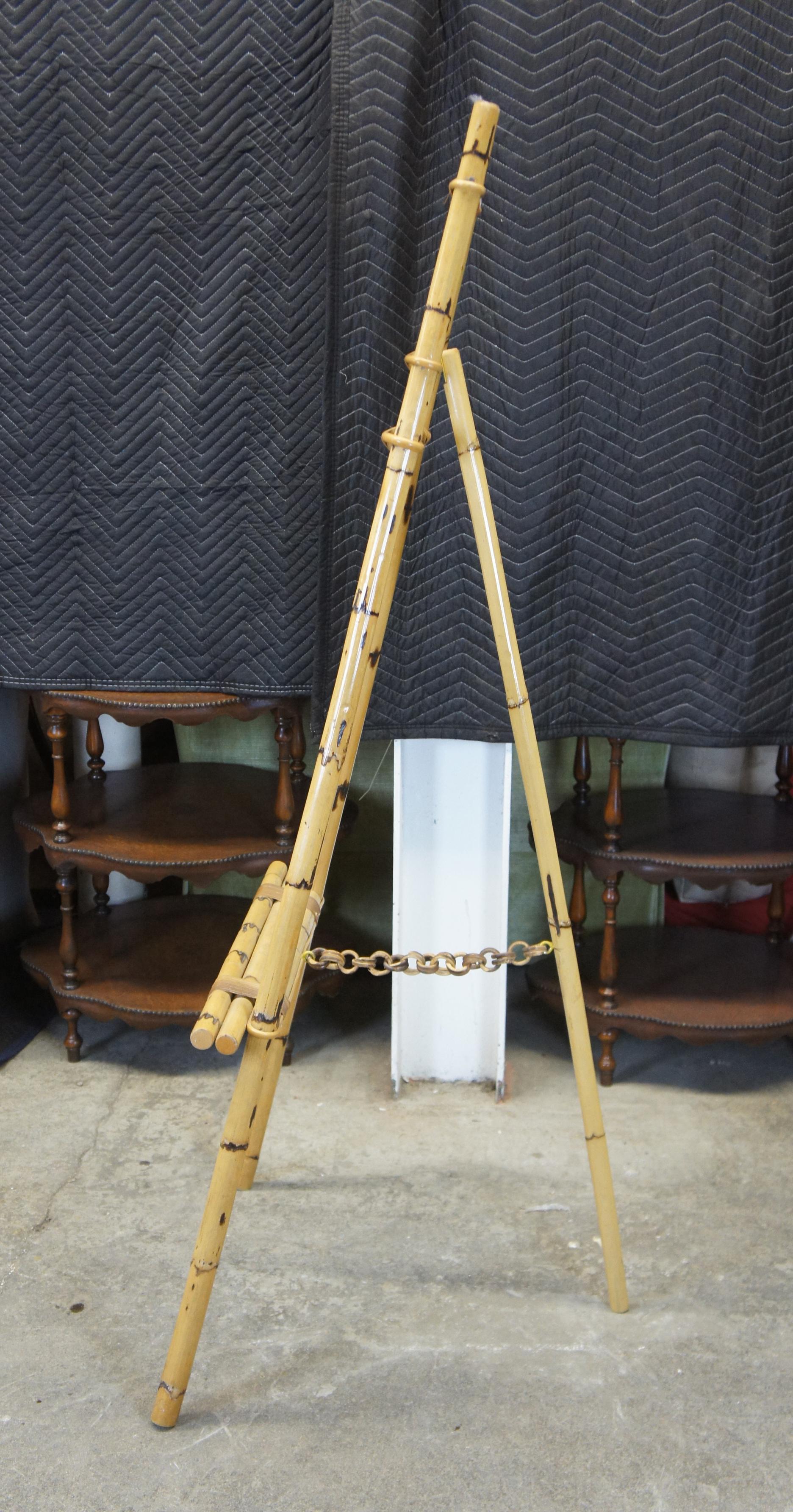 Vintage English Bamboo and Wicker Boho Chic Easel Art Display Stand 1