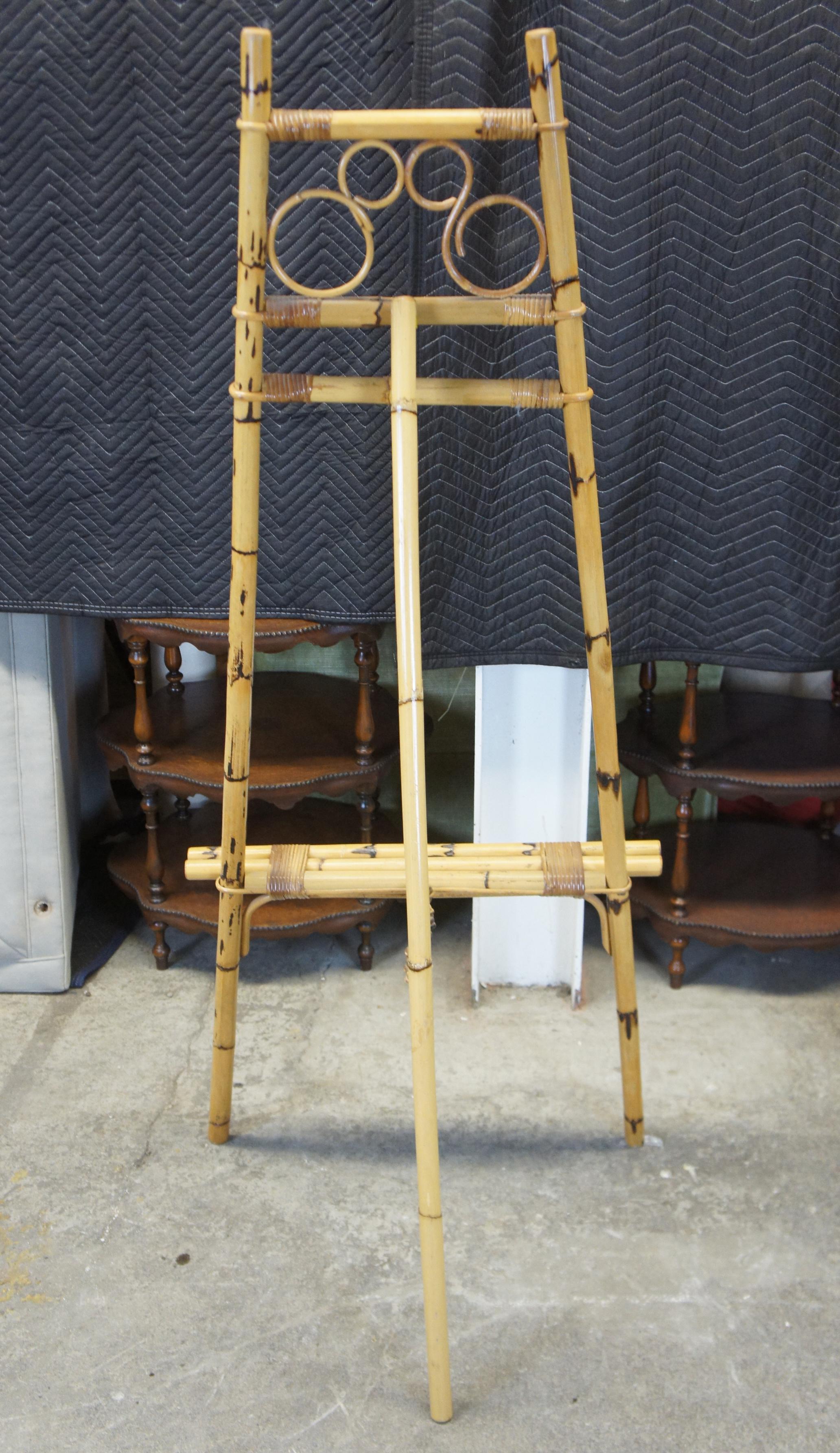 Vintage English Bamboo and Wicker Boho Chic Easel Art Display Stand 2