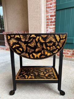 Carrello da bar inglese d'epoca Carrello a ribalta Tavolo laccato a farfalla Chinoiserie