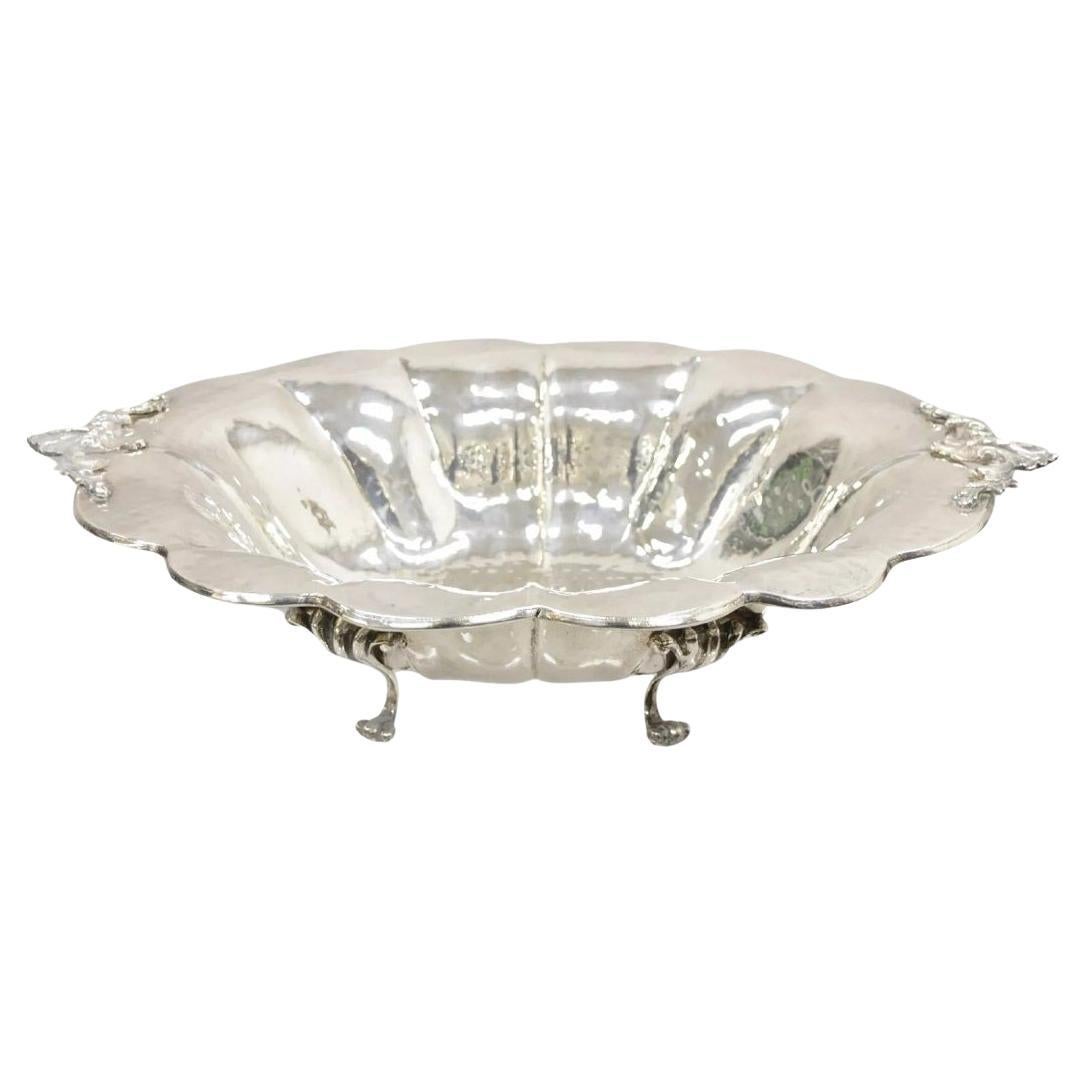Frutero con pie grande de estilo barroco inglés vintage bañado en plata