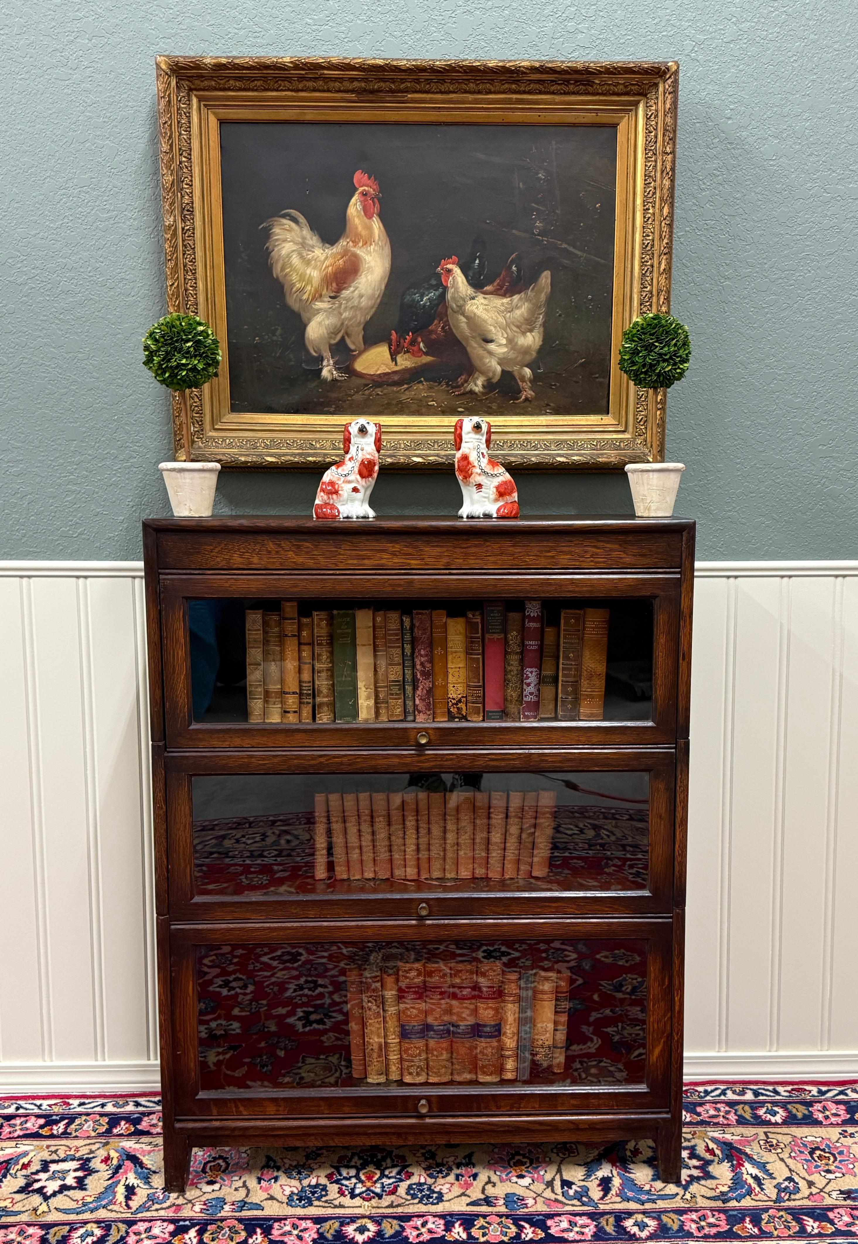 Vintage English Barristers Lawyers Bookcase PAIR Bookshelf 3 Stack Oak c. 1940s 6