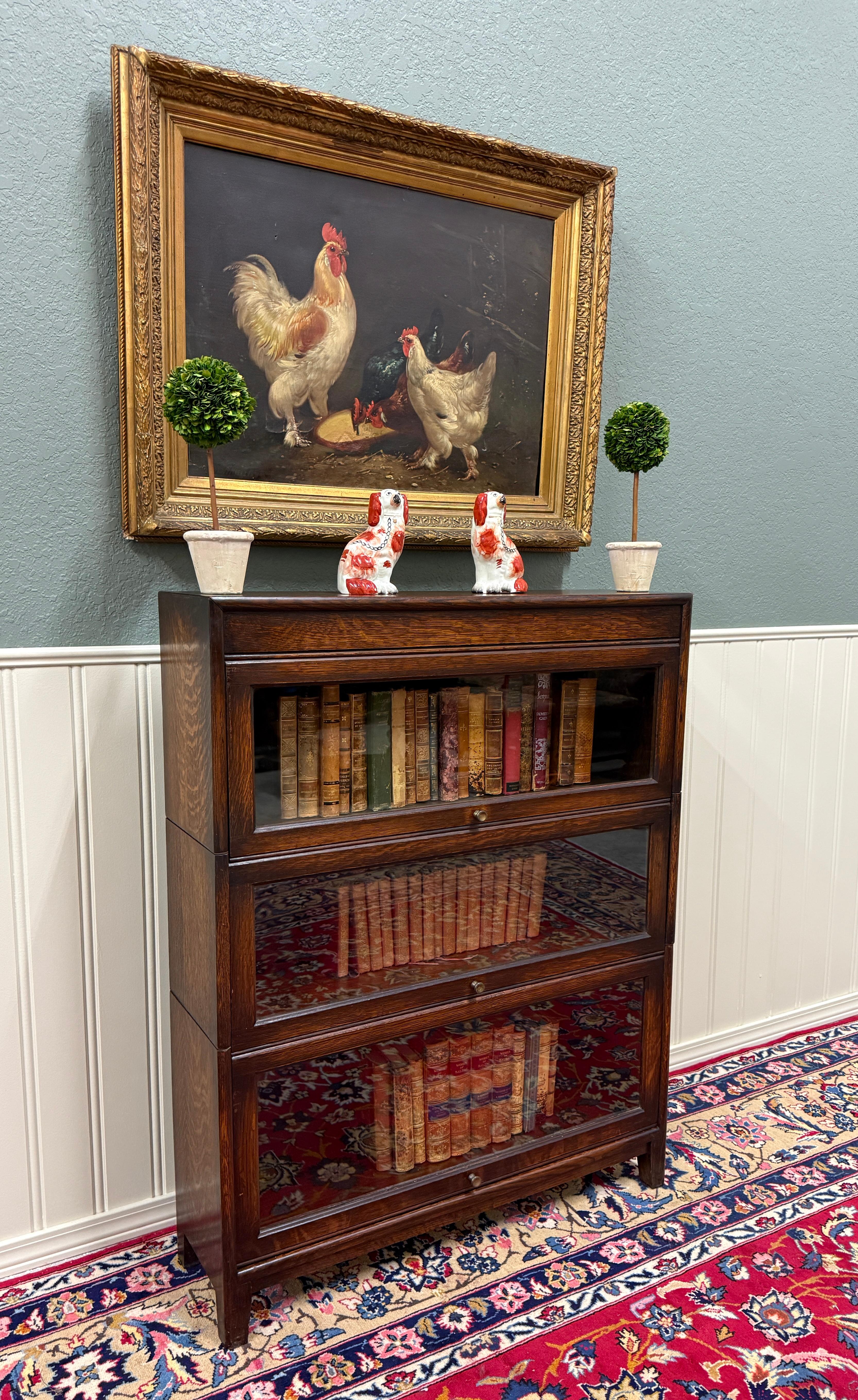 Vintage English Barristers Lawyers Bookcase PAIR Bookshelf 3 Stack Oak c. 1940s 7