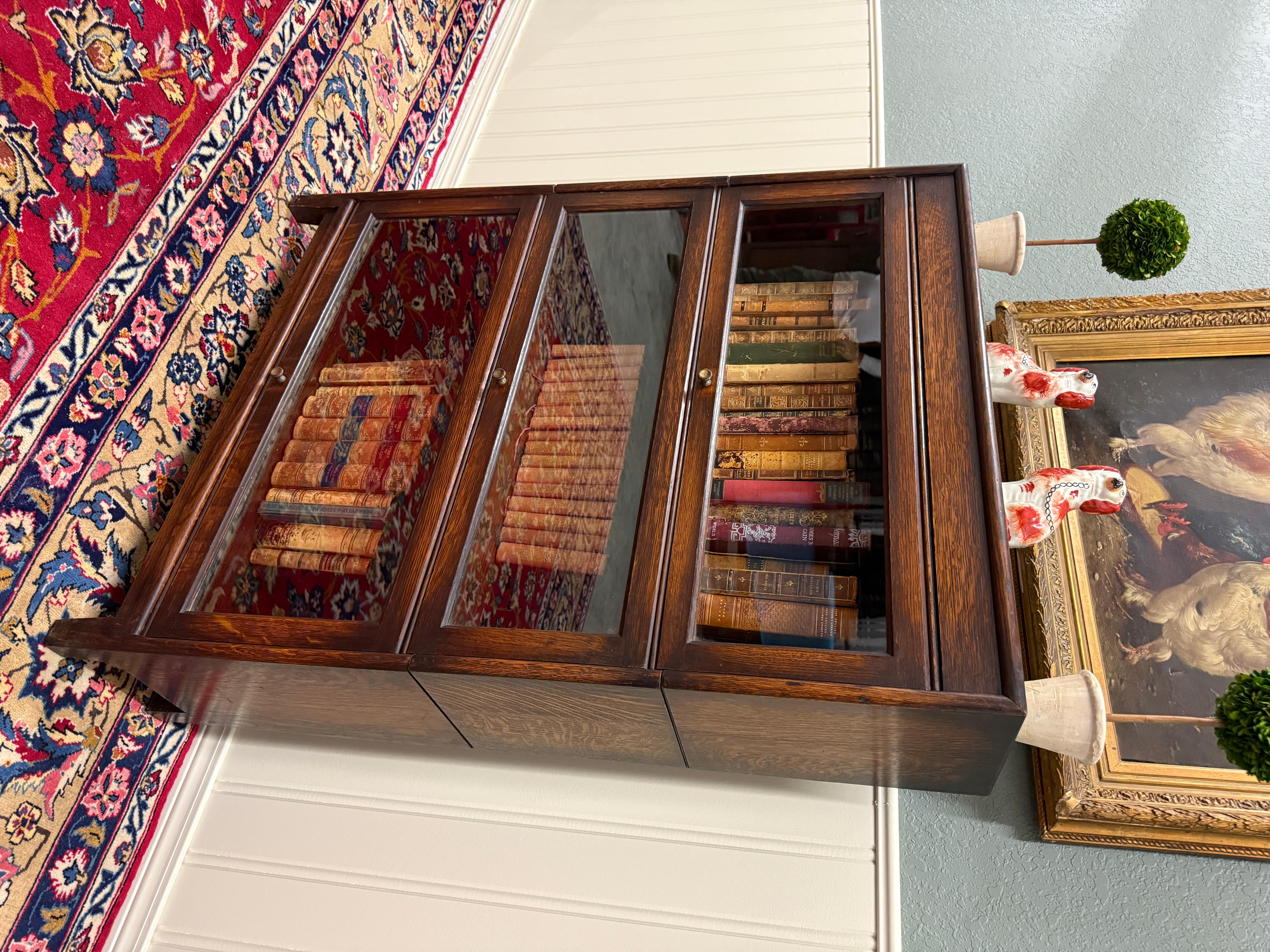 Vintage English Barristers Lawyers Bookcase PAIR Bookshelf 3 Stack Oak c. 1940s 8