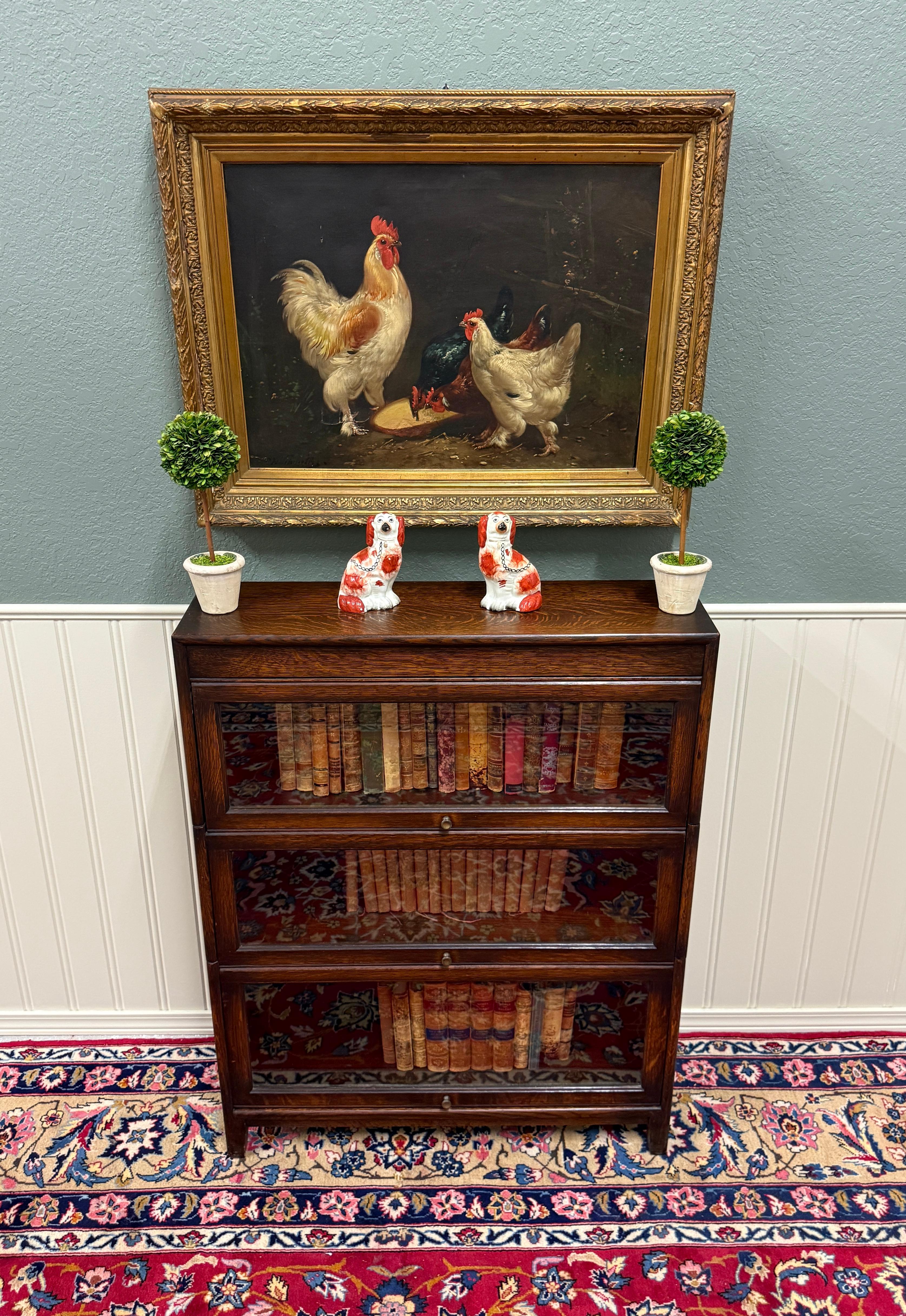 Vintage English Barristers Lawyers Bookcase PAIR Bookshelf 3 Stack Oak c. 1940s 10