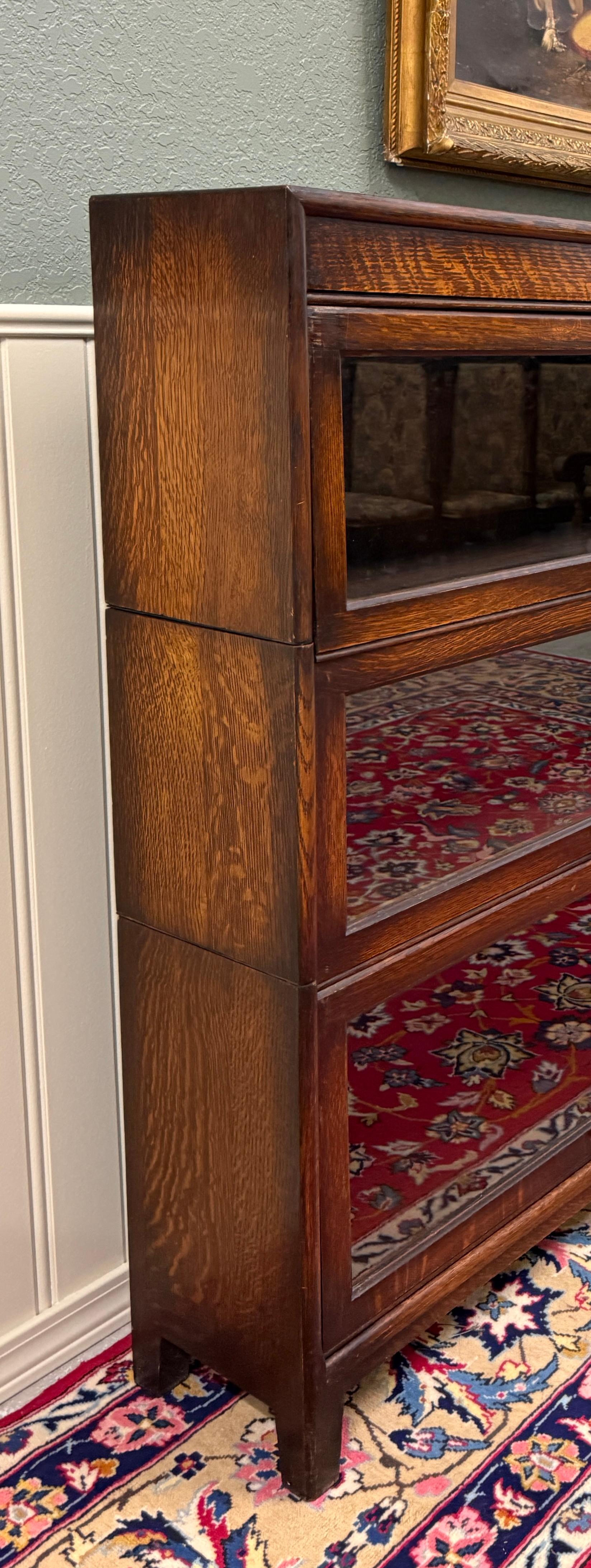 Vintage English Barristers Lawyers Bookcase PAIR Bookshelf 3 Stack Oak c. 1940s 13