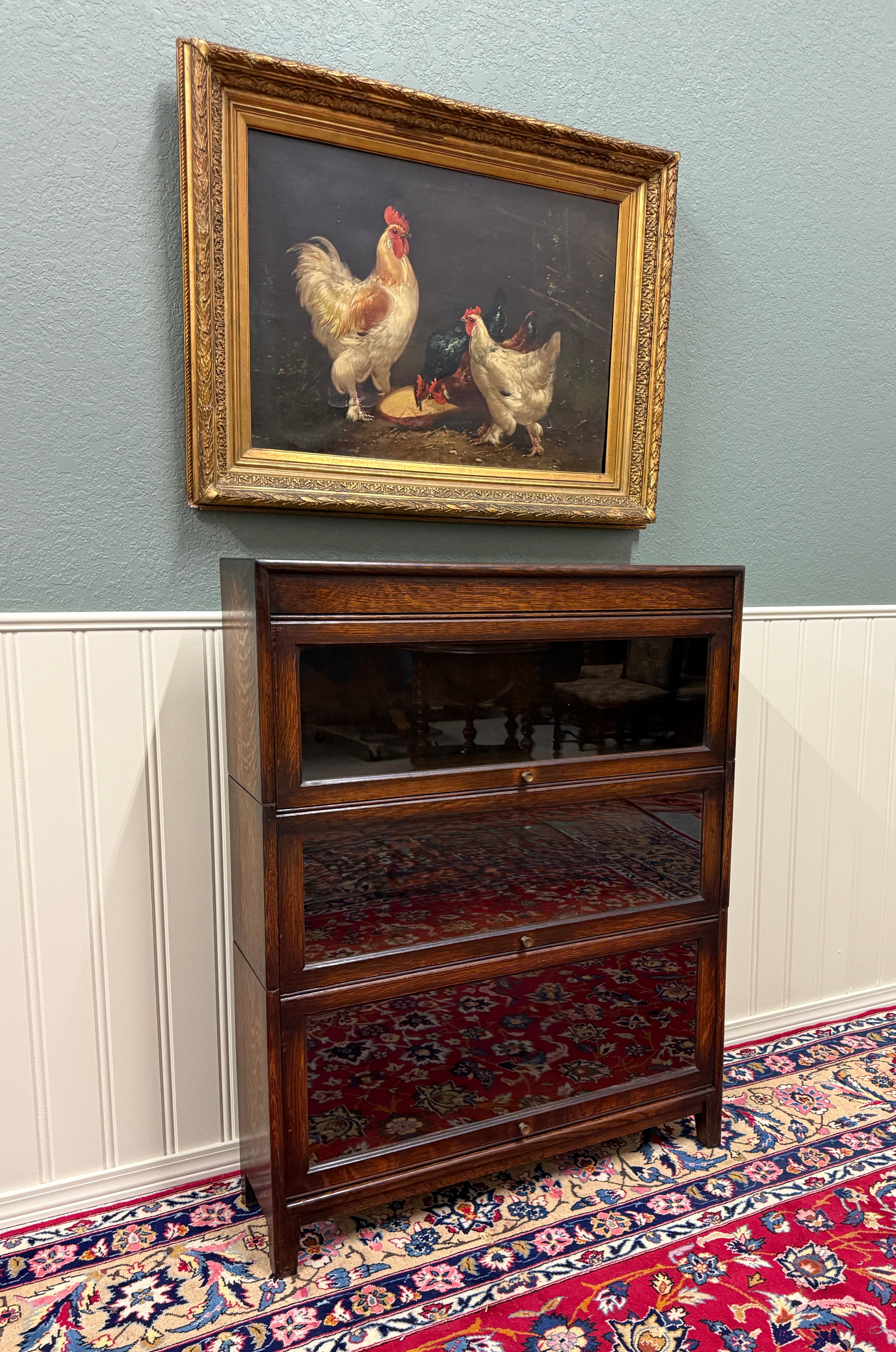 Mid-20th Century Vintage English Barristers Lawyers Bookcase PAIR Bookshelf 3 Stack Oak c. 1940s