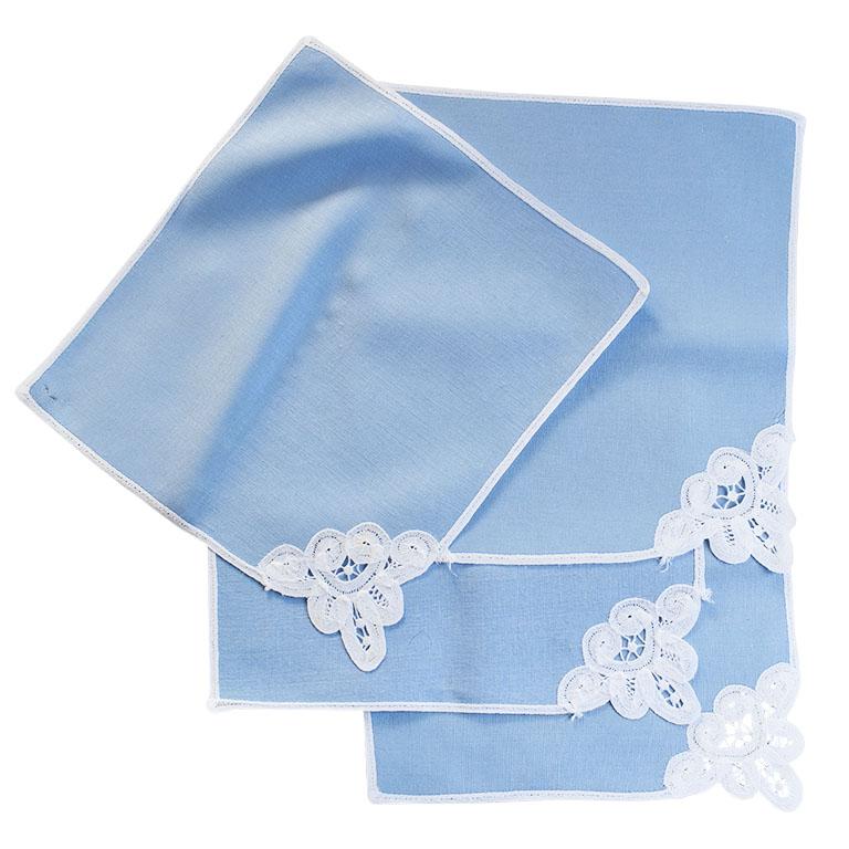 Victorian Vintage English Battenberg Lace Dinner Napkins in Blue and White, Set 4 For Sale