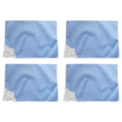 Vintage English Battenberg Lace Dinner Napkins in Blue and White, Set 4