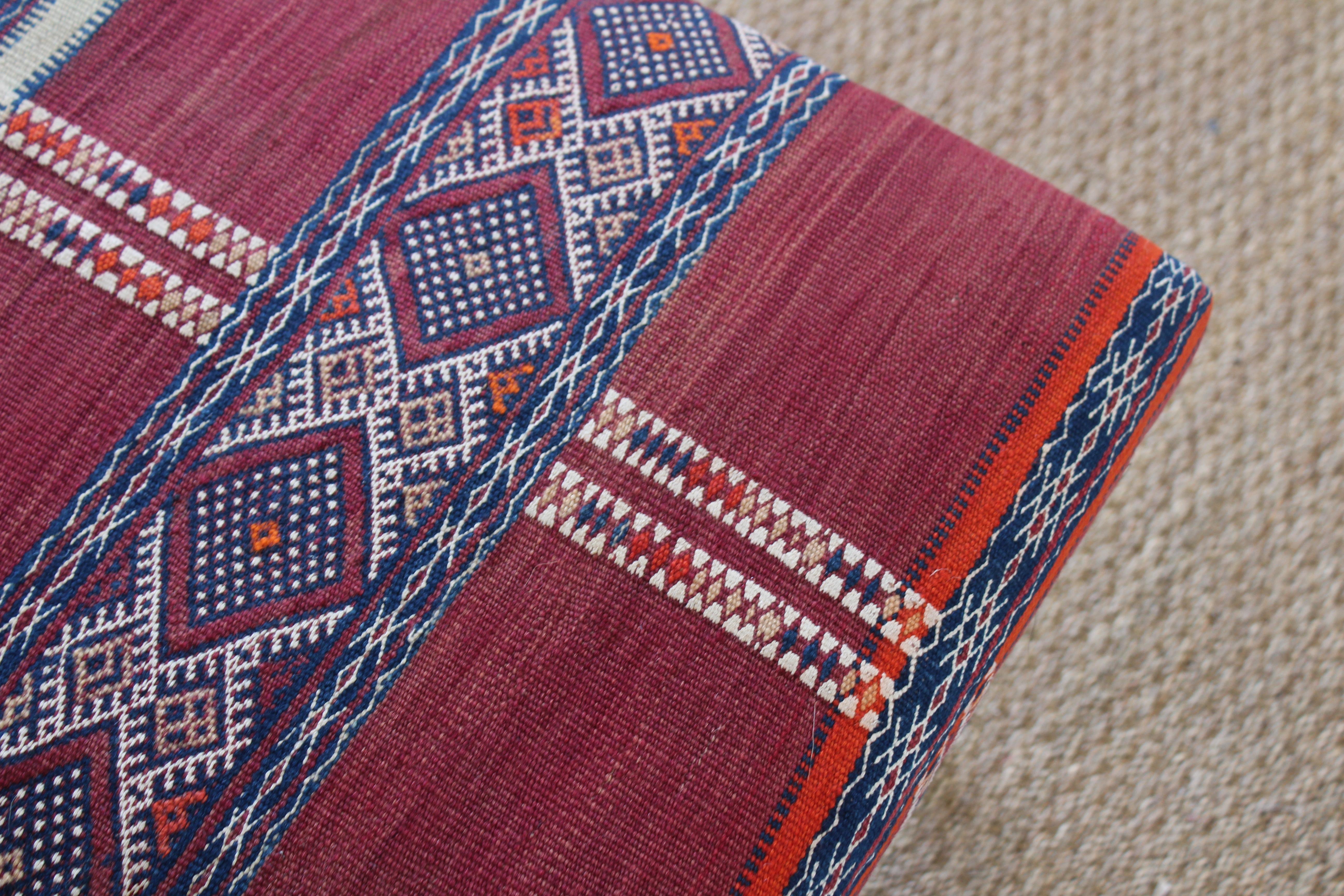 Vintage English Bench Upholstered in a Turkish Kilim Rug In Good Condition In Los Angeles, CA