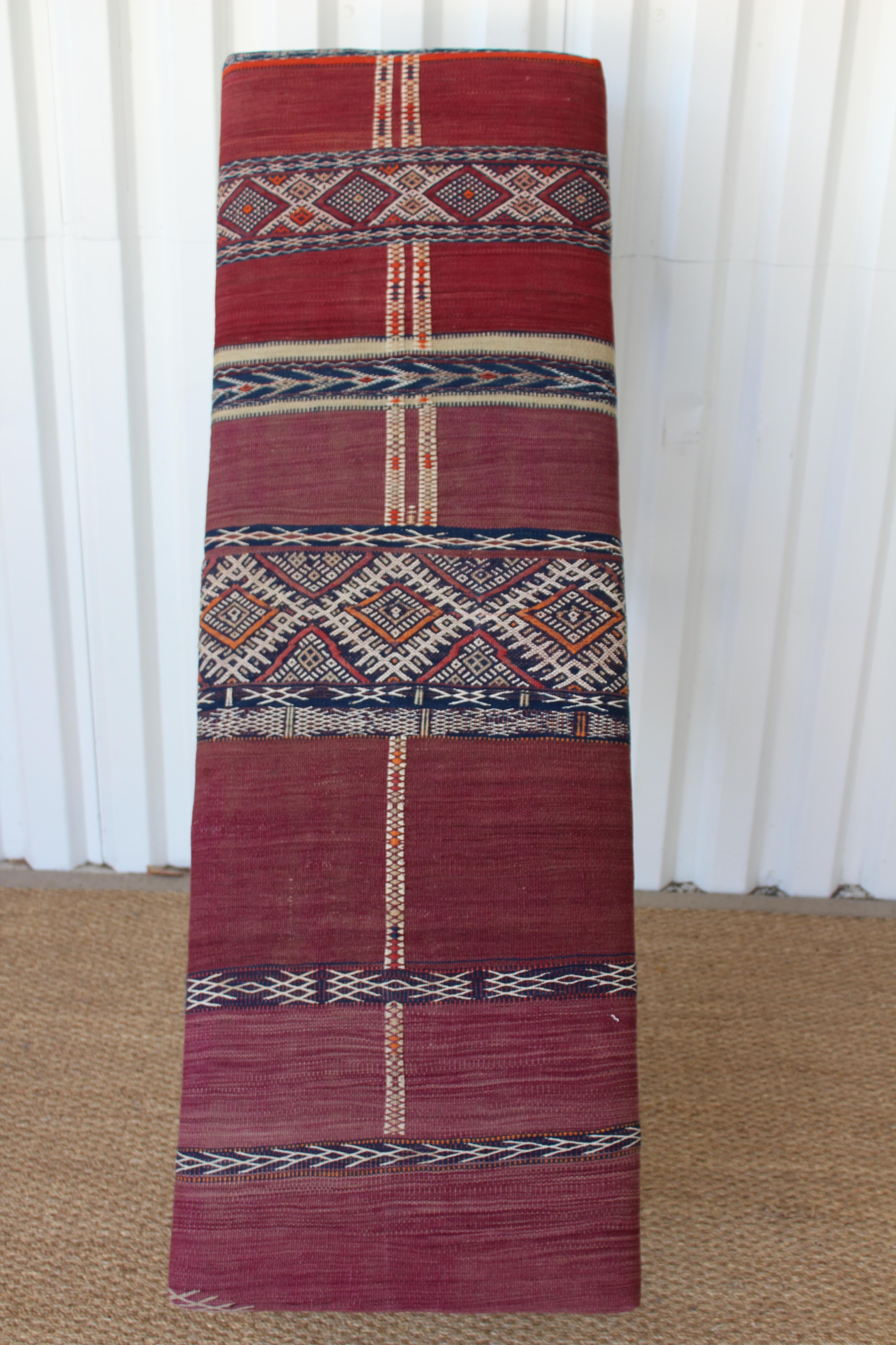 Mid-20th Century Vintage English Bench Upholstered in a Turkish Kilim Rug