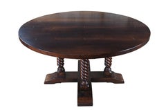 Vintage English Birdcage Quartersawn Oak Round Barley Twist Dining Table 60"