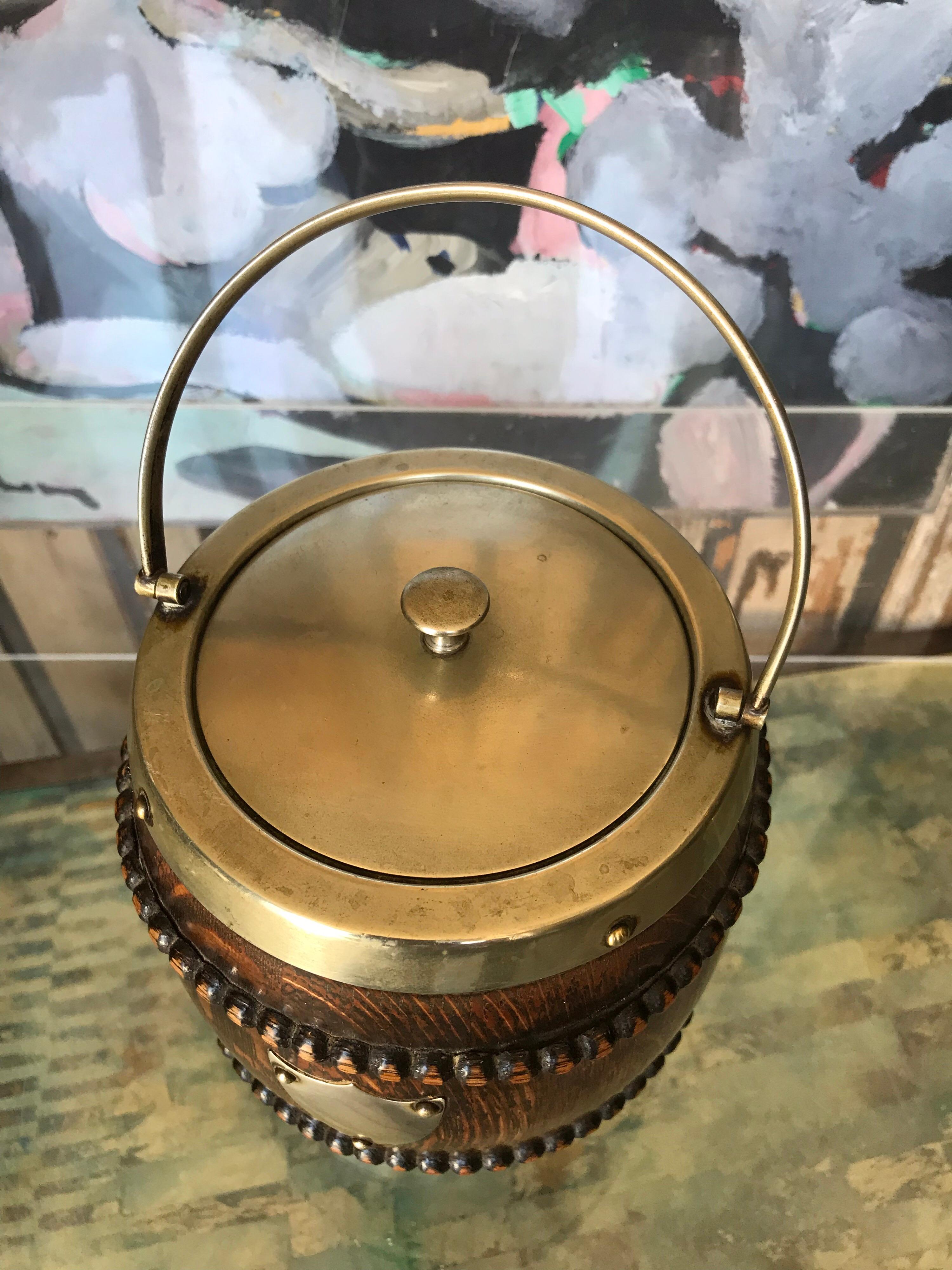 Silver Plate Vintage English Biscuit Barrel of Oak