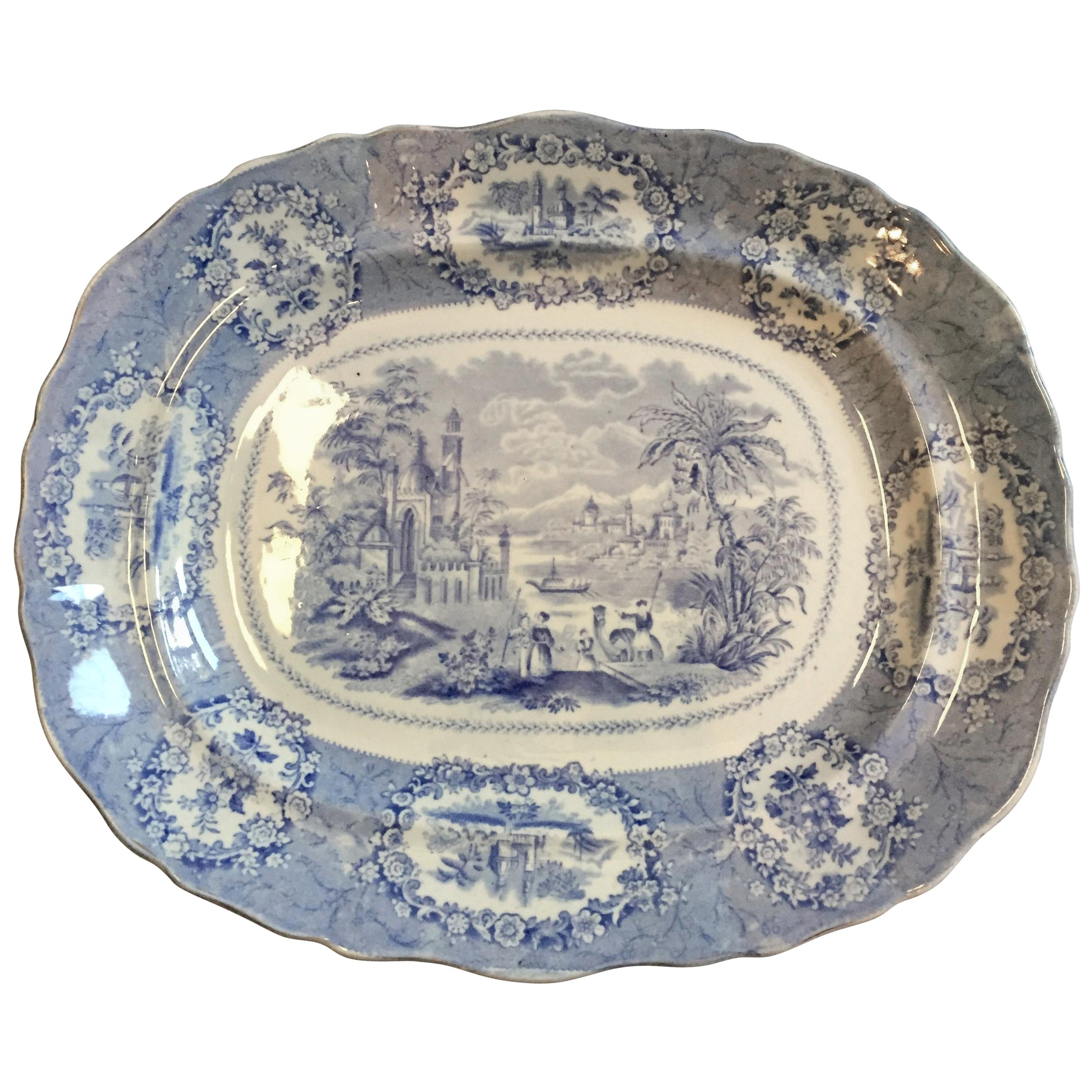 Vintage English Blue and White Meat Platter For Sale